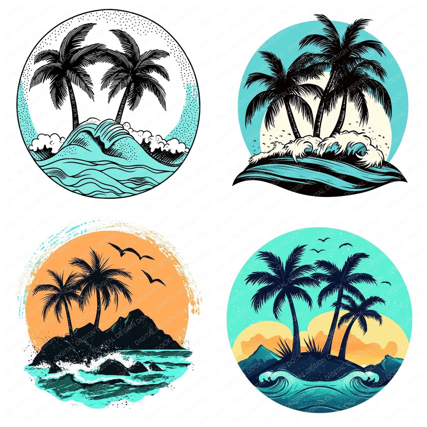 Cartoon Tropical Island Clipart Set (DDD004819)
