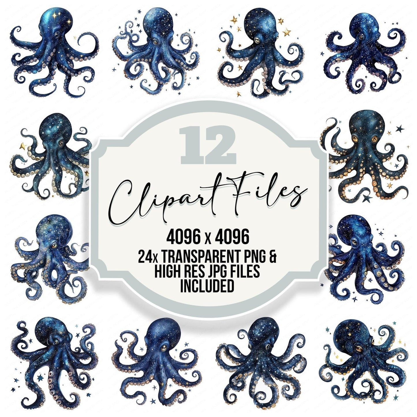 Celestial Pattern Octopus Clipart Set (DDD004828)
