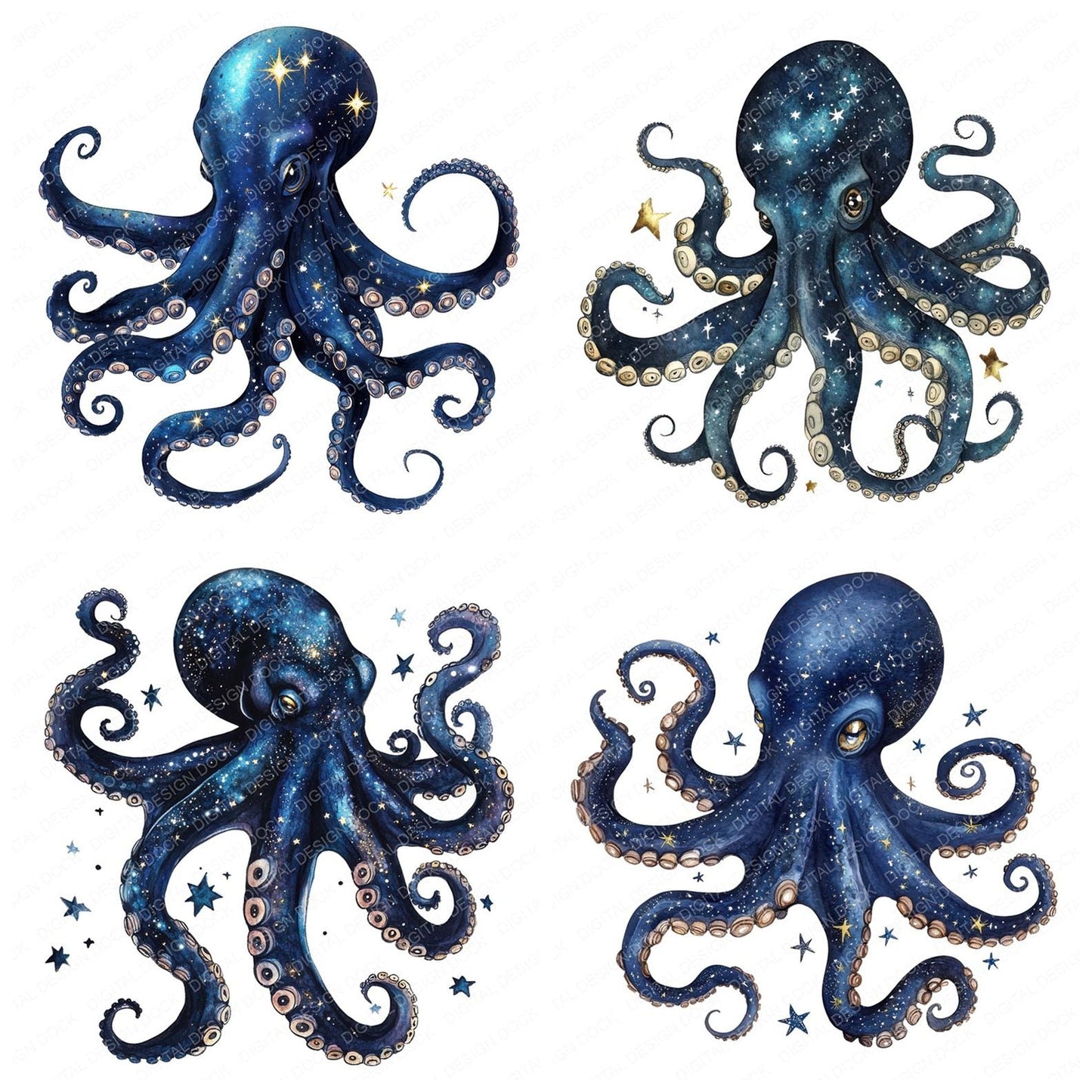 Celestial Pattern Octopus Clipart Set (DDD004828)