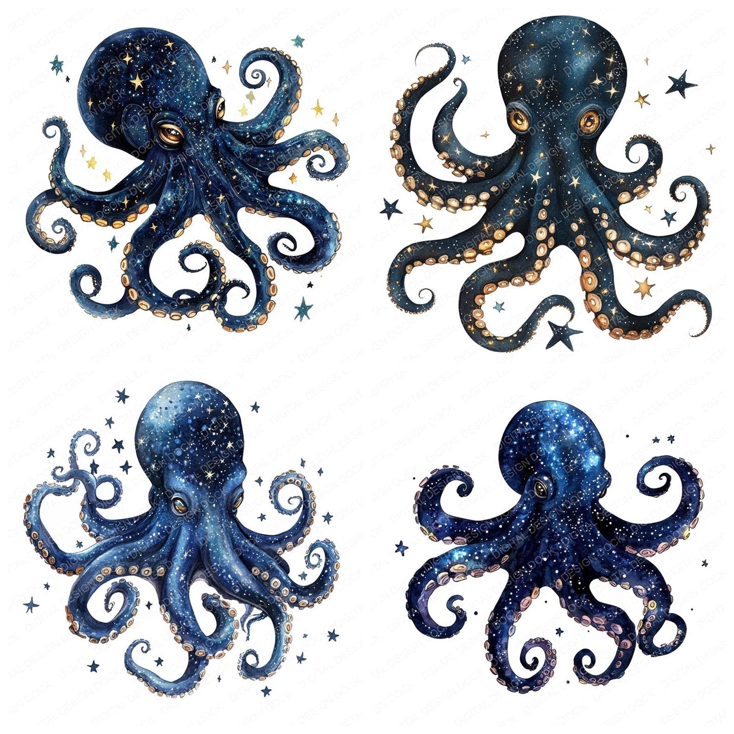 Celestial Pattern Octopus Clipart Set (DDD004828)
