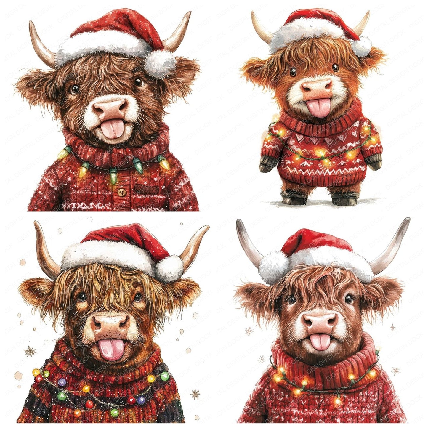 Cheeky Christmas Highland Cow Clipart Set (DDD004835)