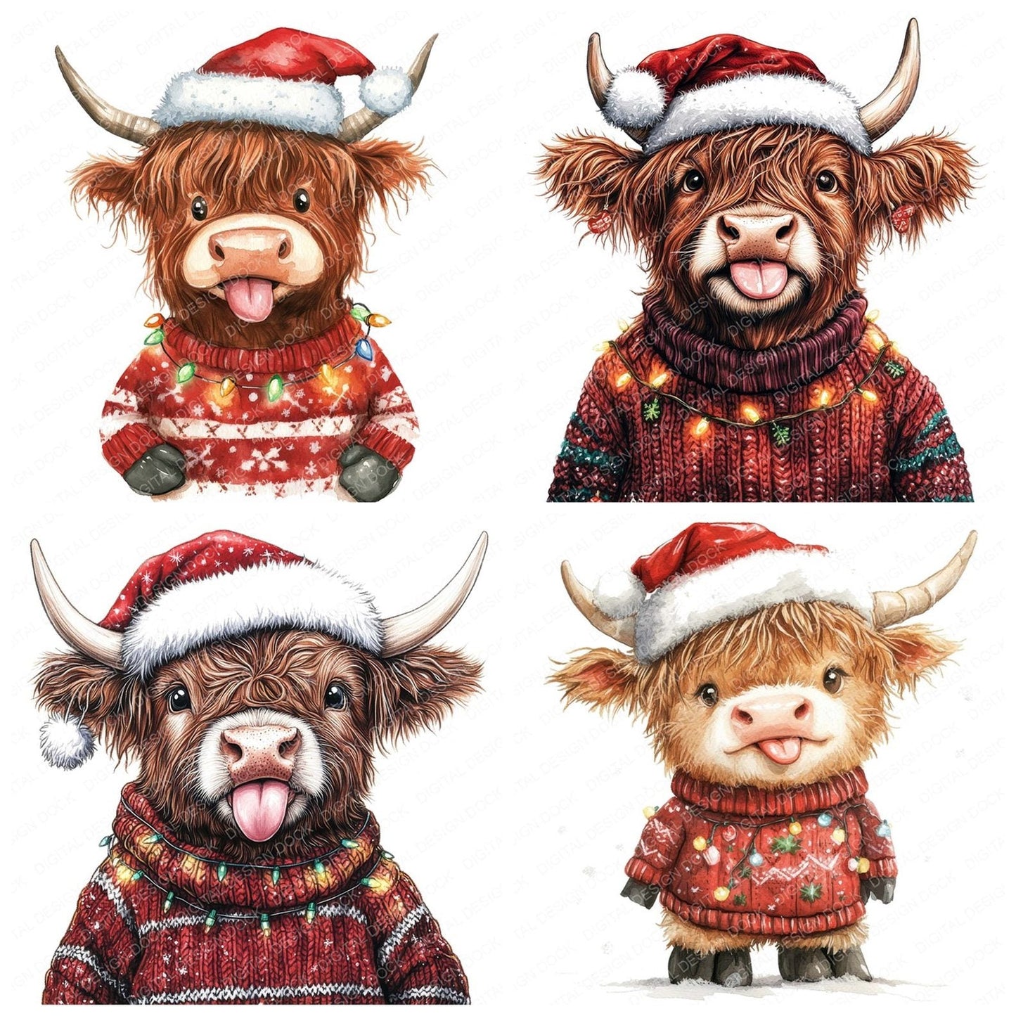 Cheeky Christmas Highland Cow Clipart Set (DDD004835)