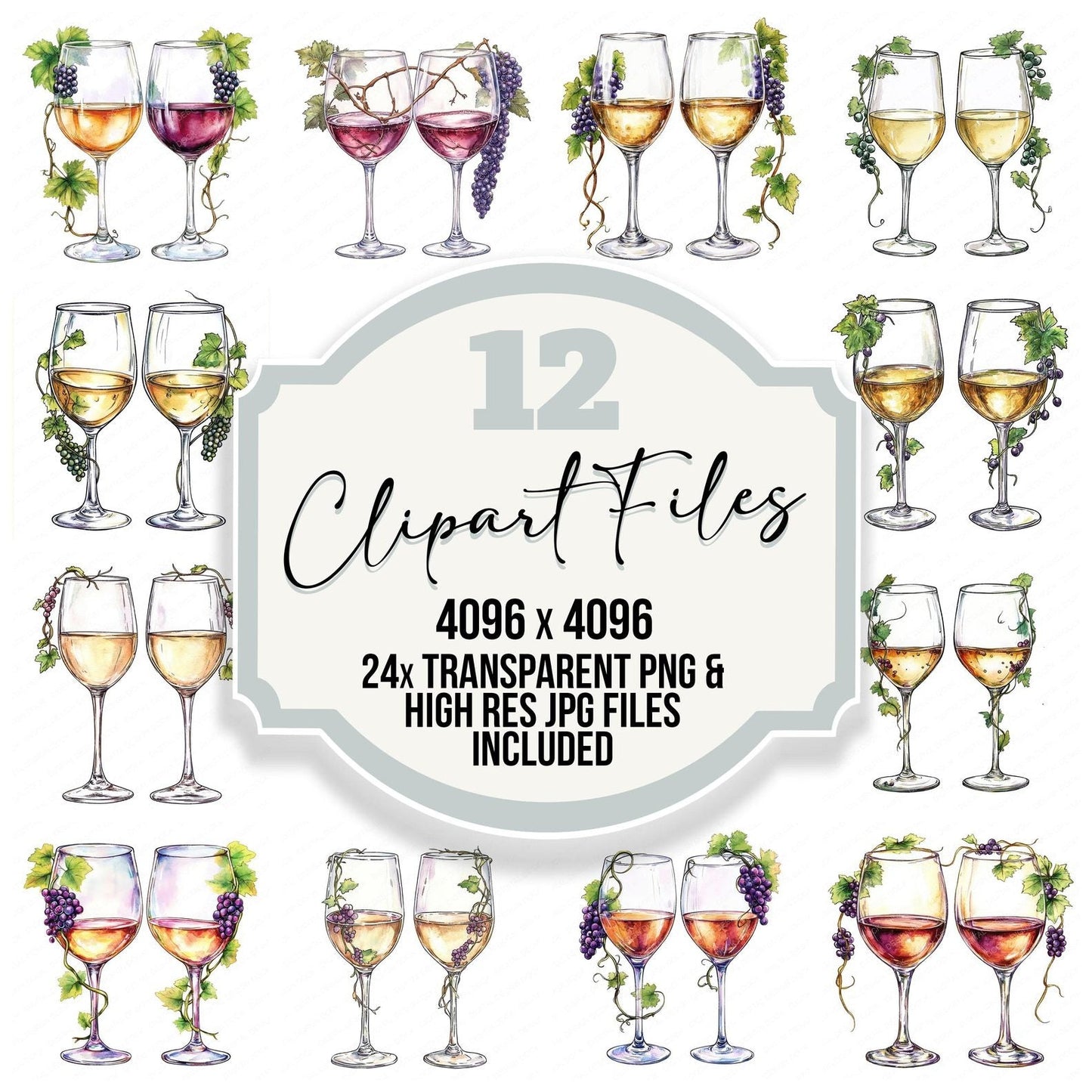 Cheers Wine Glass with Vines Clipart Set (DDD004839)