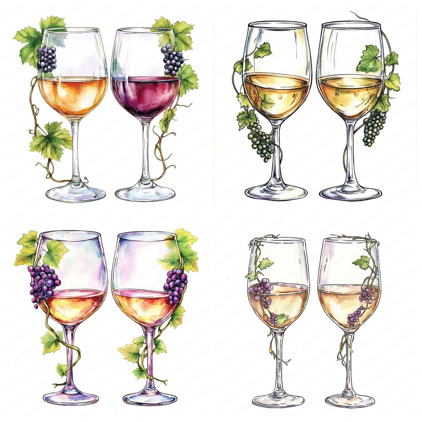 Cheers Wine Glass with Vines Clipart Set (DDD004839)