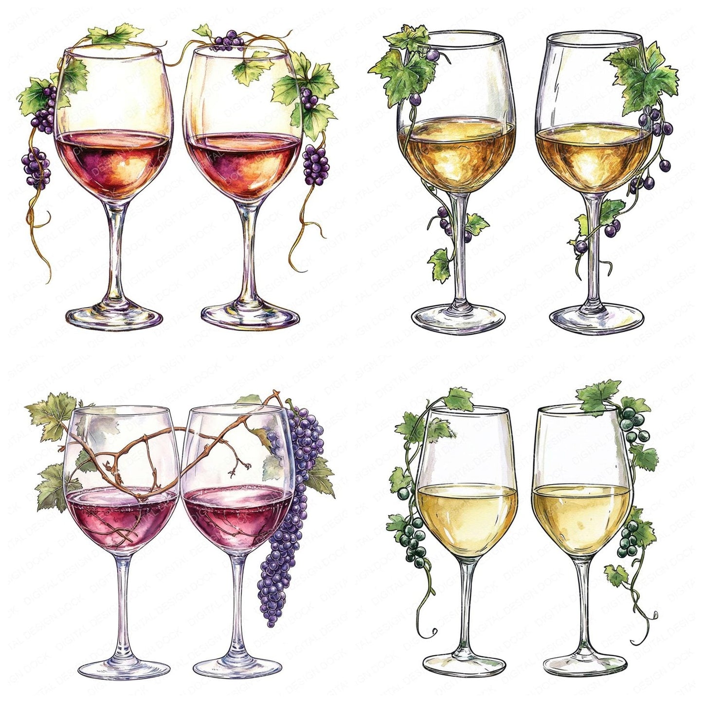 Cheers Wine Glass with Vines Clipart Set (DDD004839)