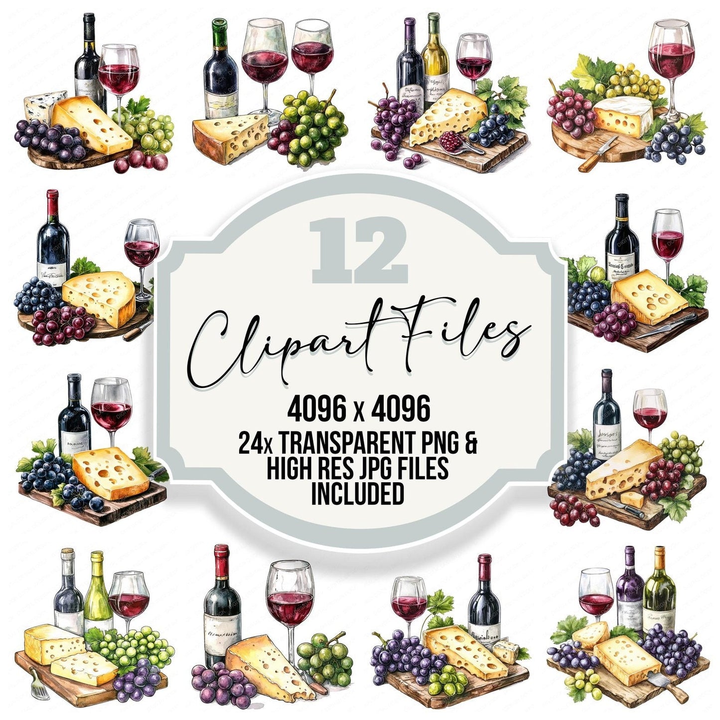 Cheese Wine Grapes Clipart Set (DDD004840)