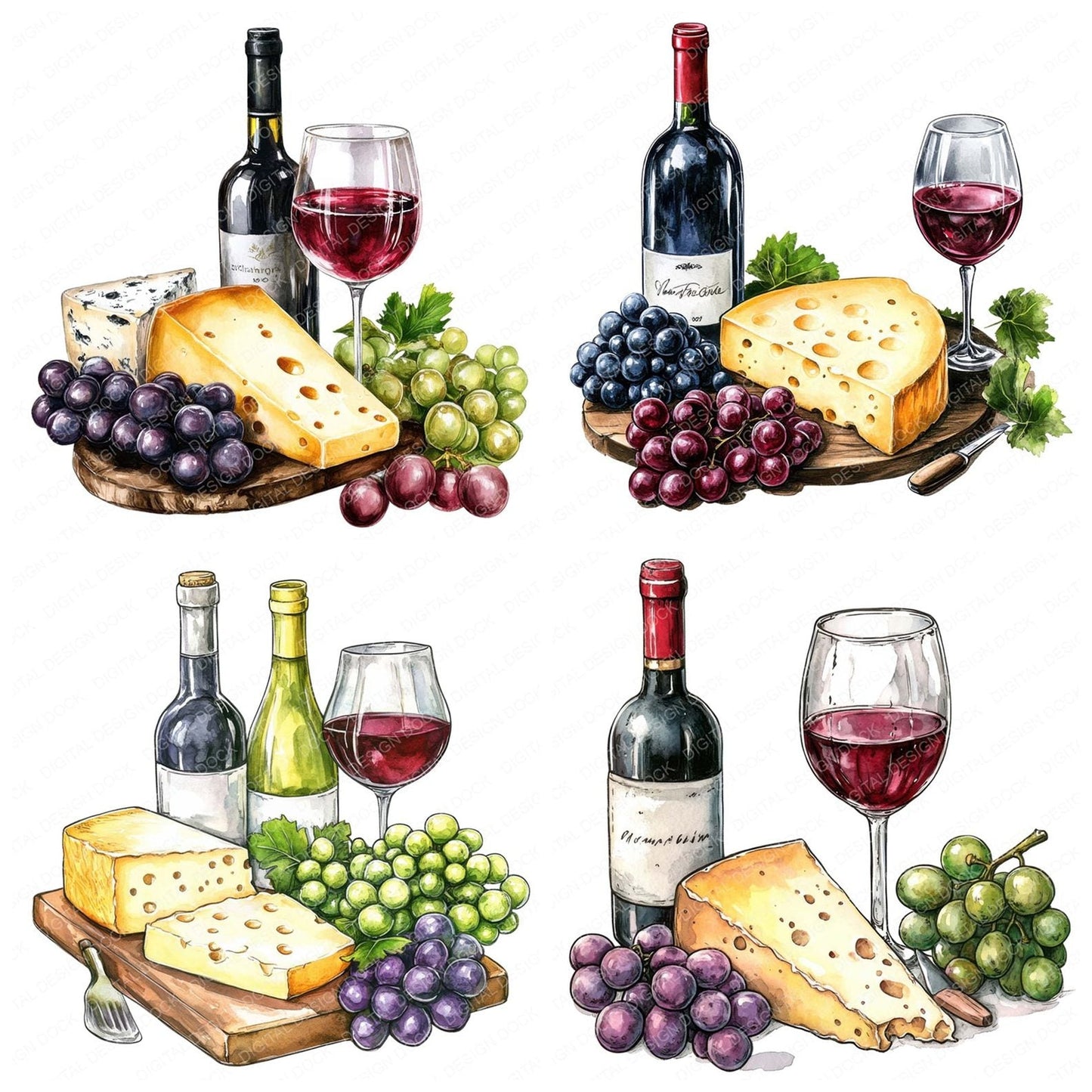 Cheese Wine Grapes Clipart Set (DDD004840)