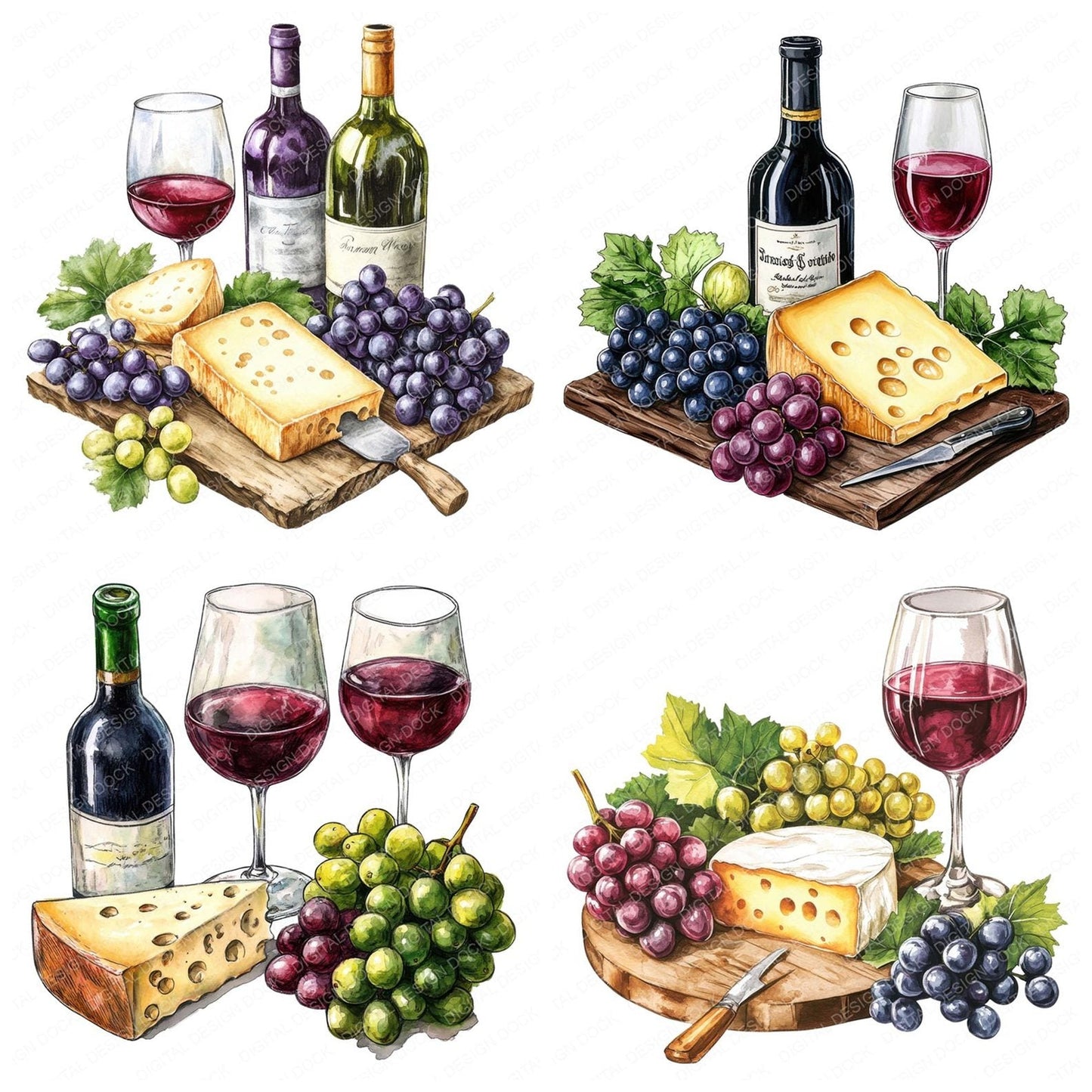 Cheese Wine Grapes Clipart Set (DDD004840)