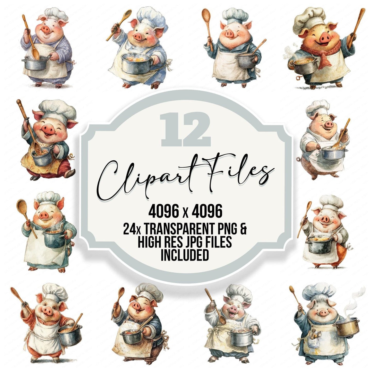 Chef Pig Cartoon Clipart Set (DDD004841)