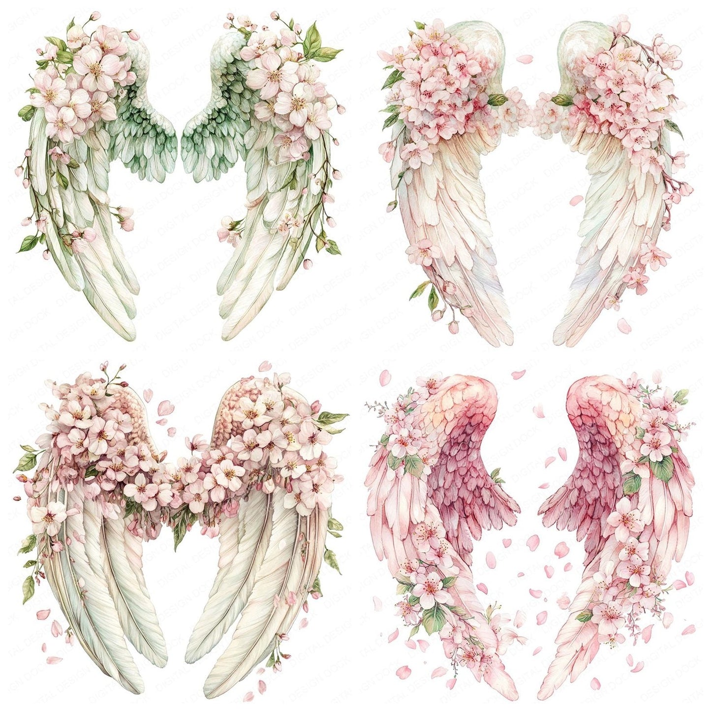 Cherry Blossom Angel Wings Clipart Set (DDD004842)