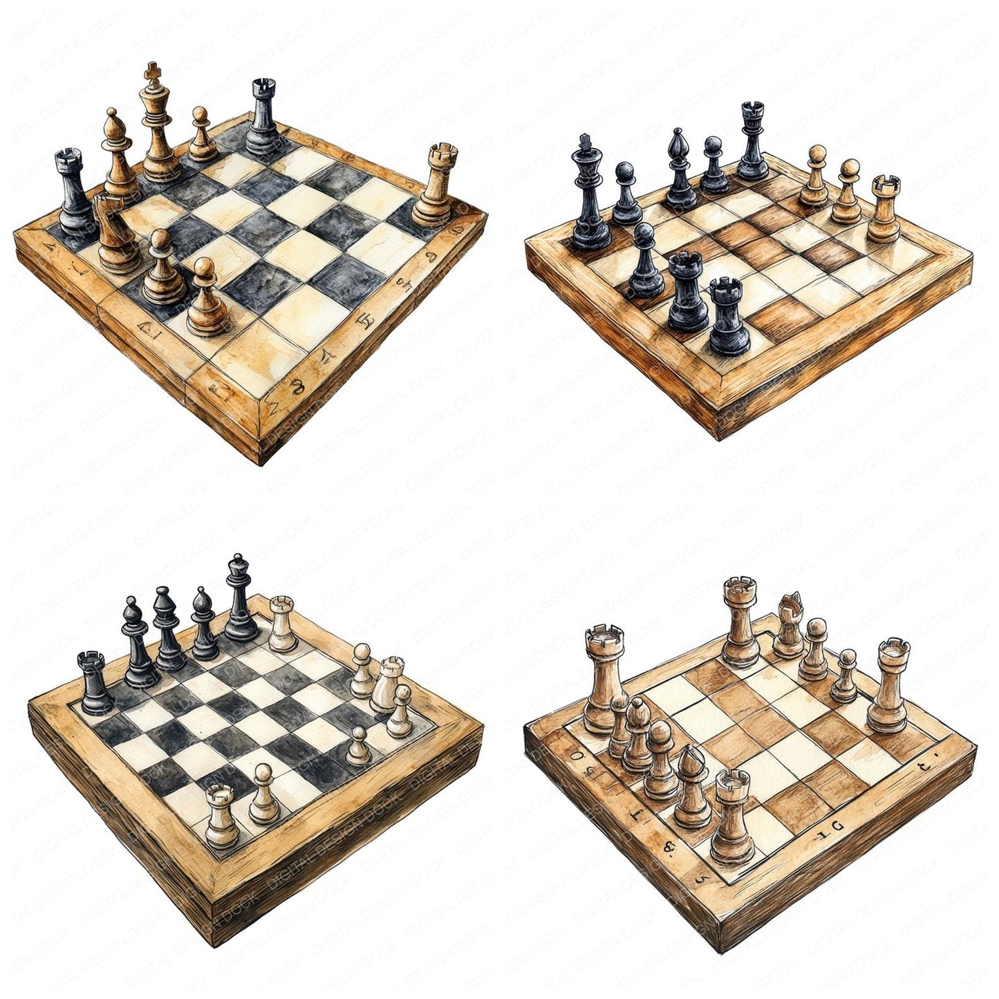 Chess Game in Progress Clipart Set (DDD004844)