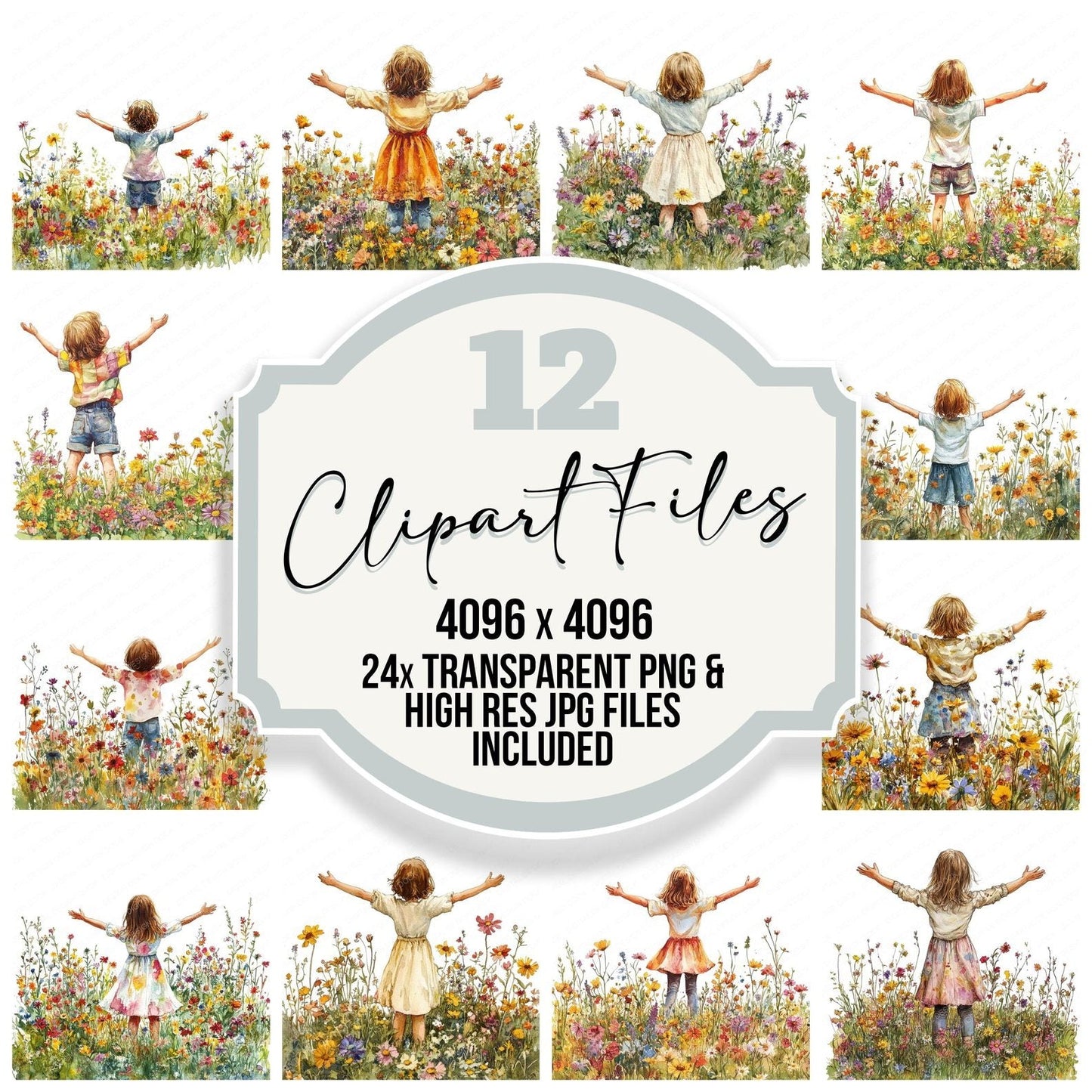 Child in Flower Meadow Clipart Set (DDD004848)