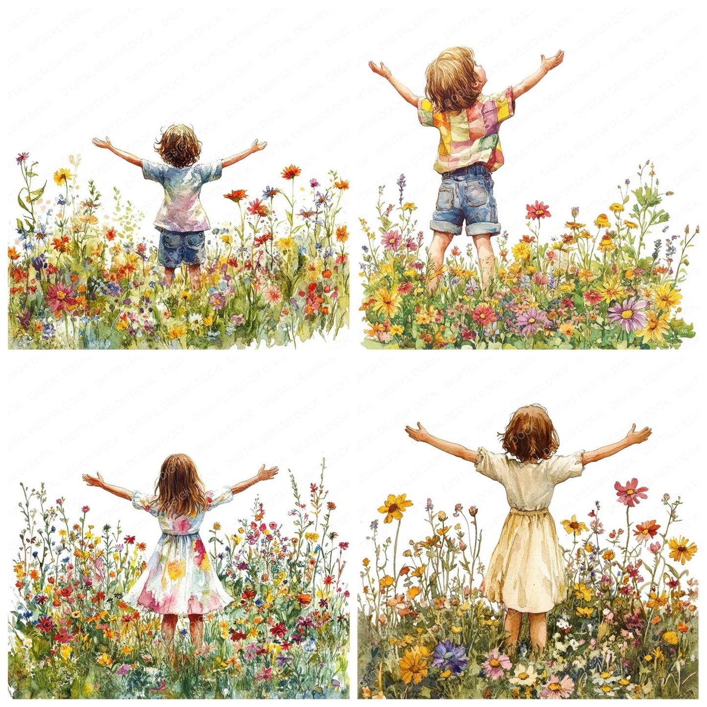 Child in Flower Meadow Clipart Set (DDD004848)