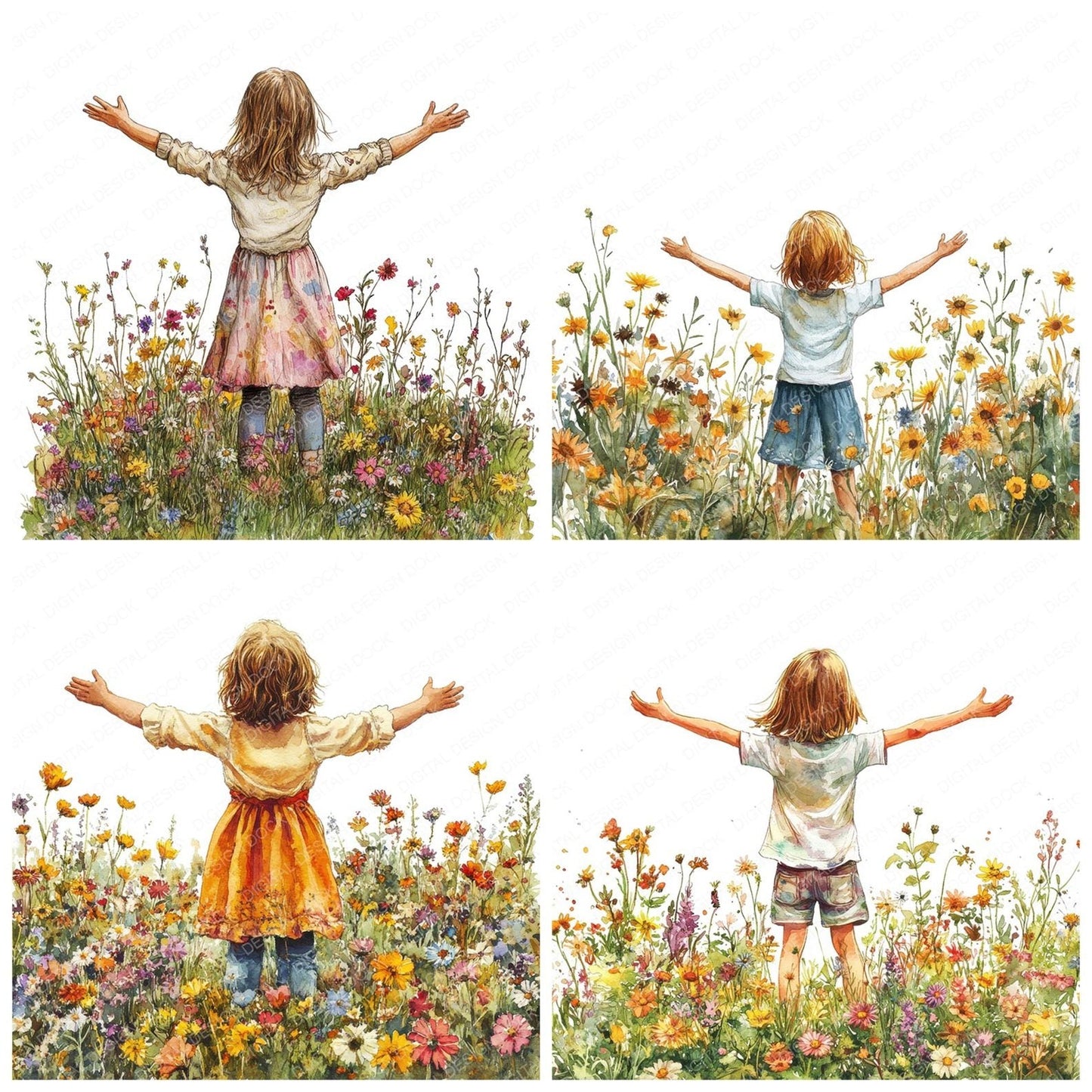 Child in Flower Meadow Clipart Set (DDD004848)