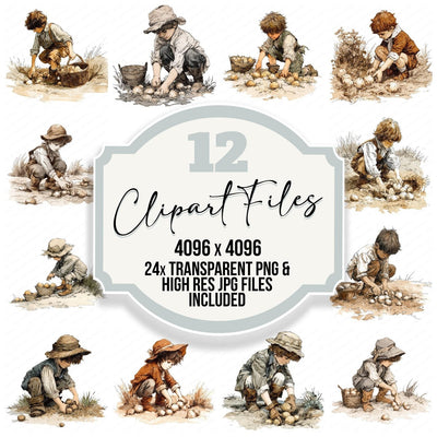 Child in Potato Field clipart set cover showing the designs and file details