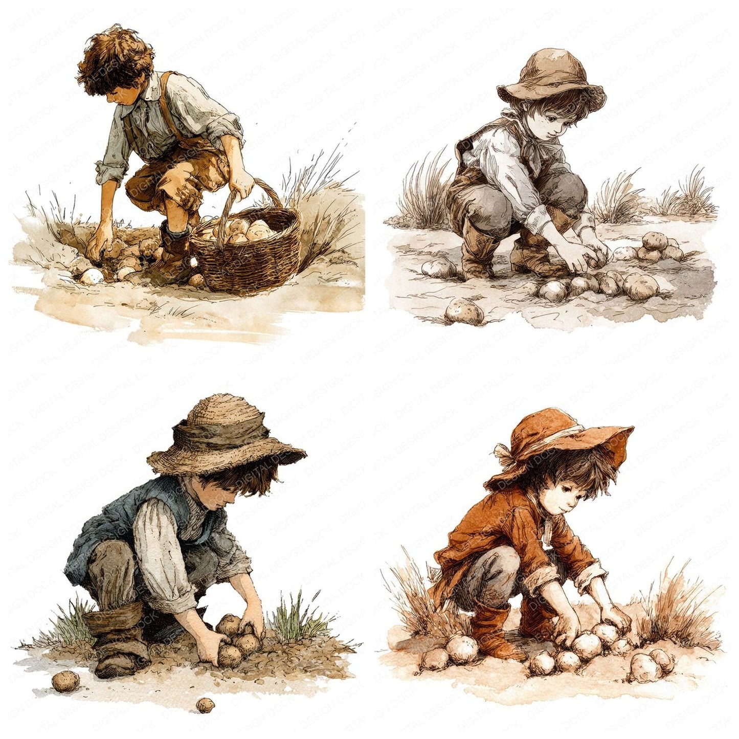 Child in Potato Field Clipart Set (DDD004849)