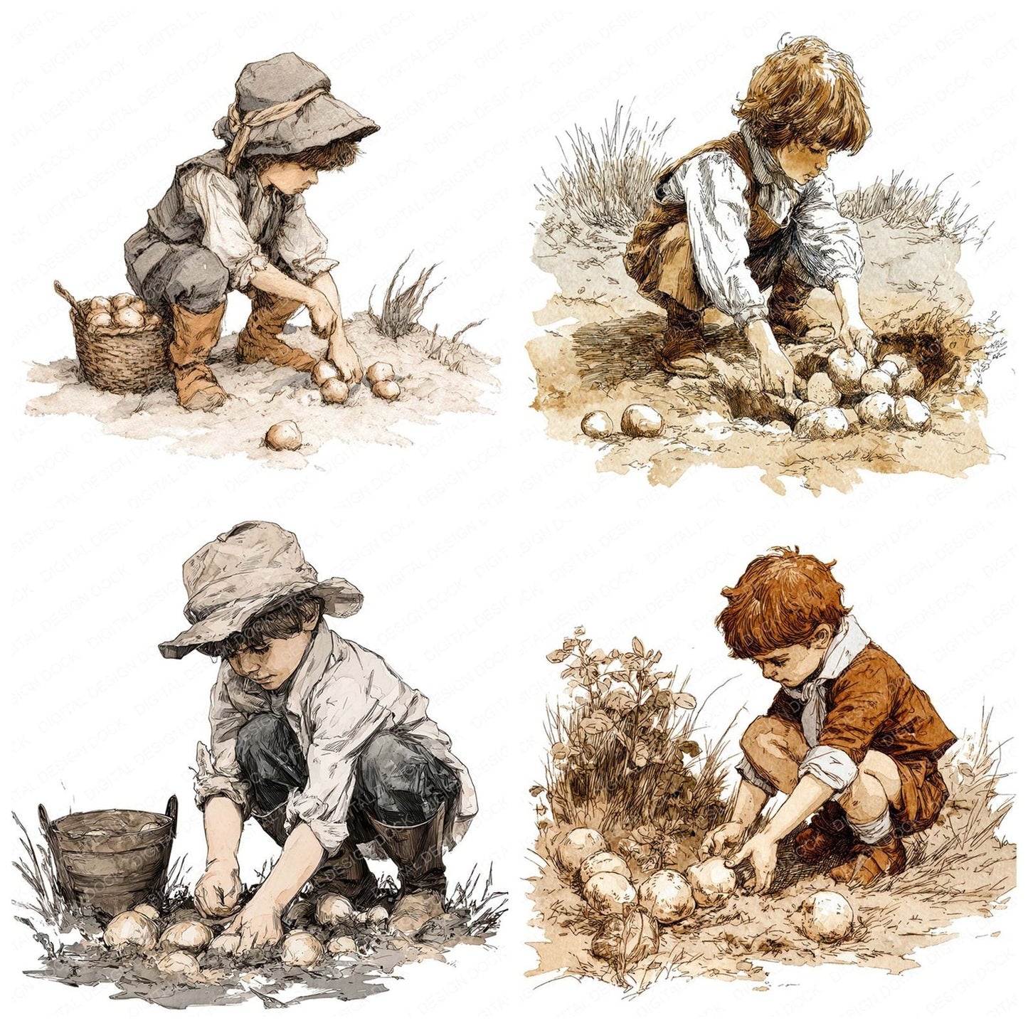 Child in Potato Field Clipart Set (DDD004849)