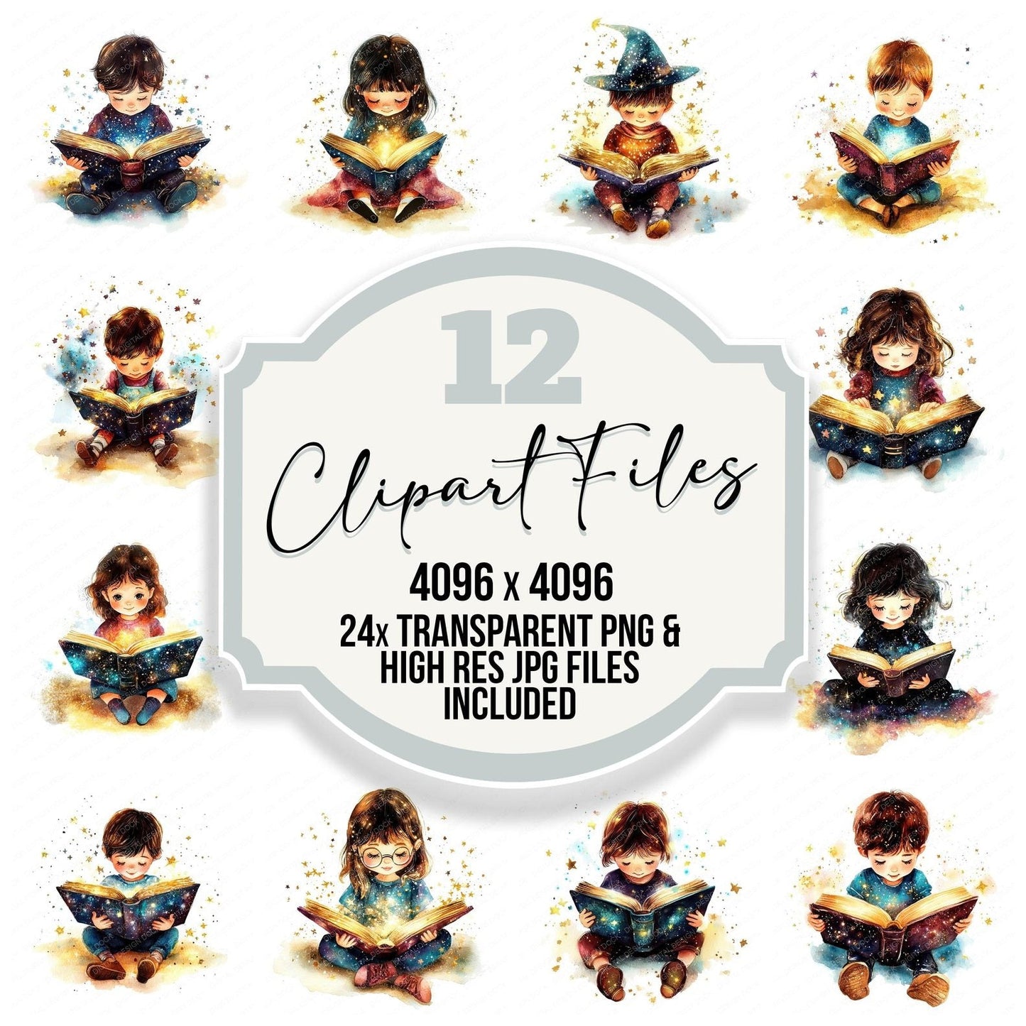 Child Reading Magical Book Clipart Set (DDD004851)