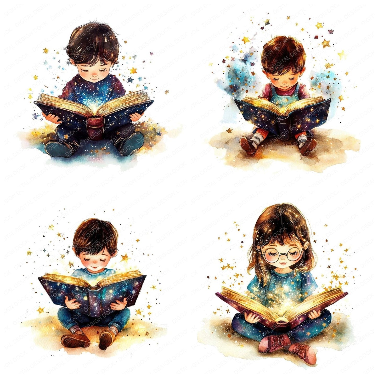 Child Reading Magical Book Clipart Set (DDD004851)