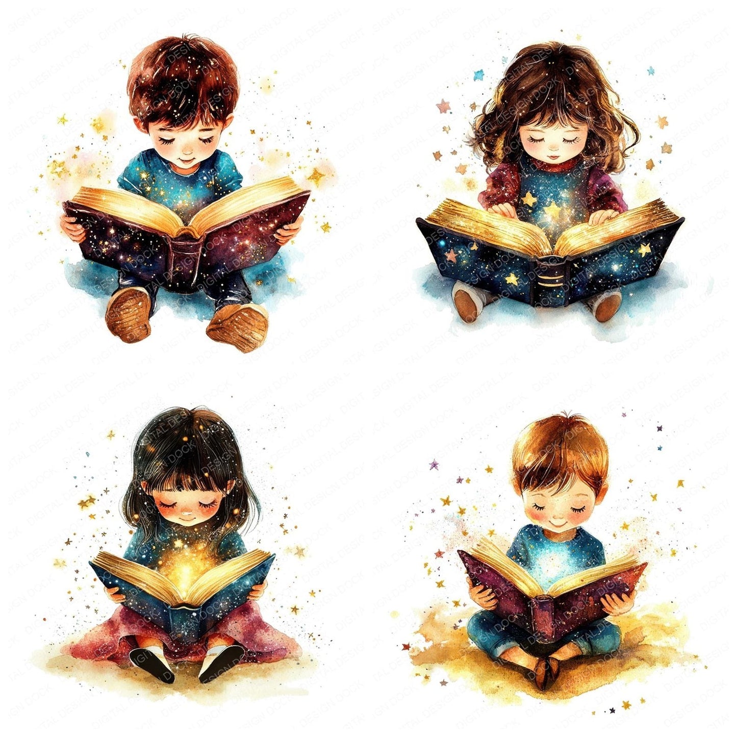 Child Reading Magical Book Clipart Set (DDD004851)