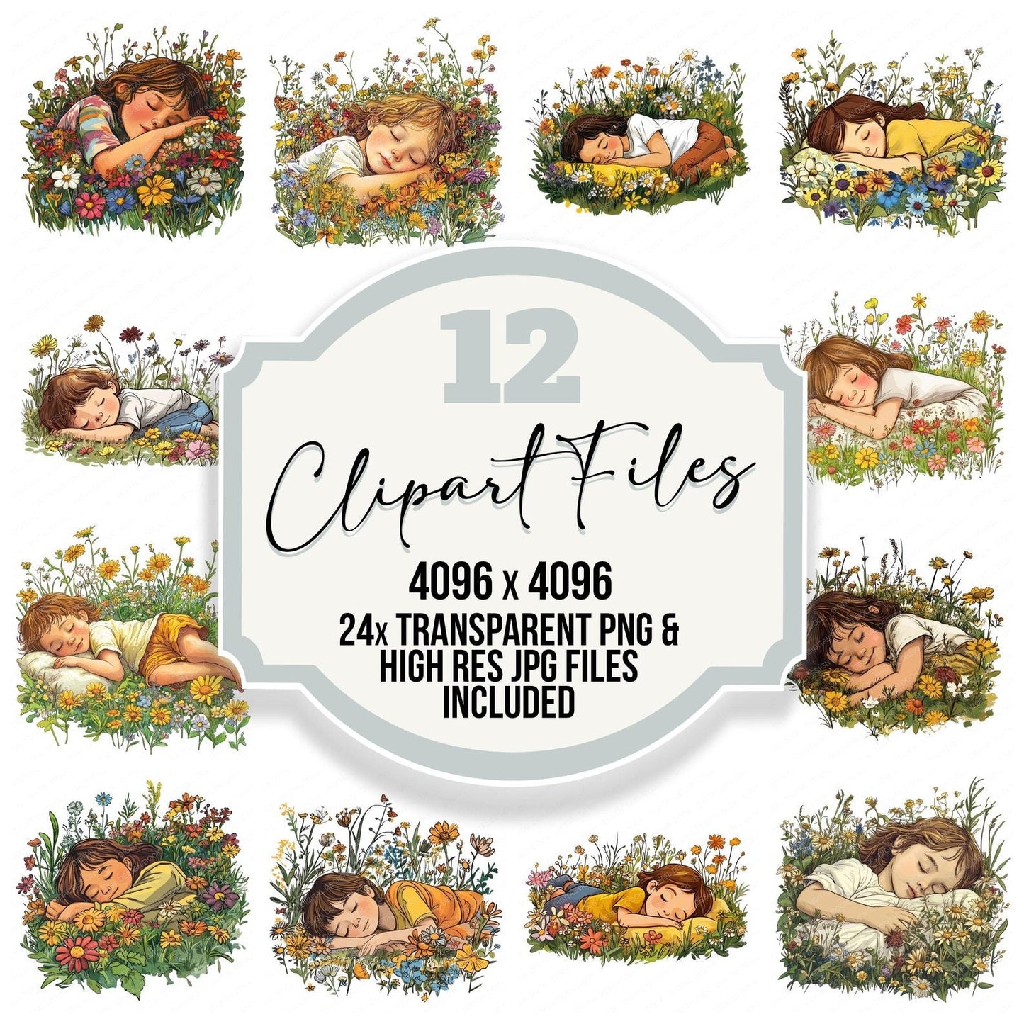 Child Sleeping in Wildflowers Clipart Set (DDD004854)