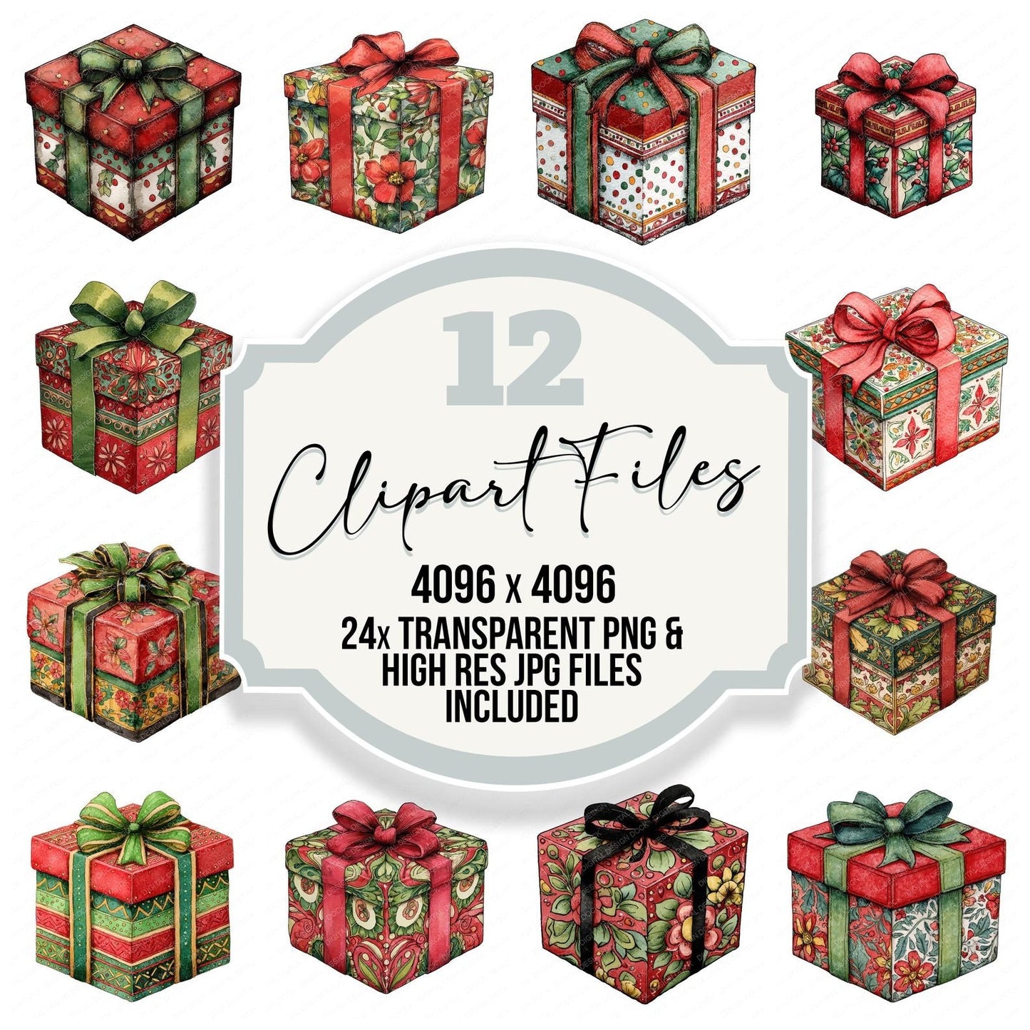 Christmas Folk Art Gift Clipart Set (DDD004876)