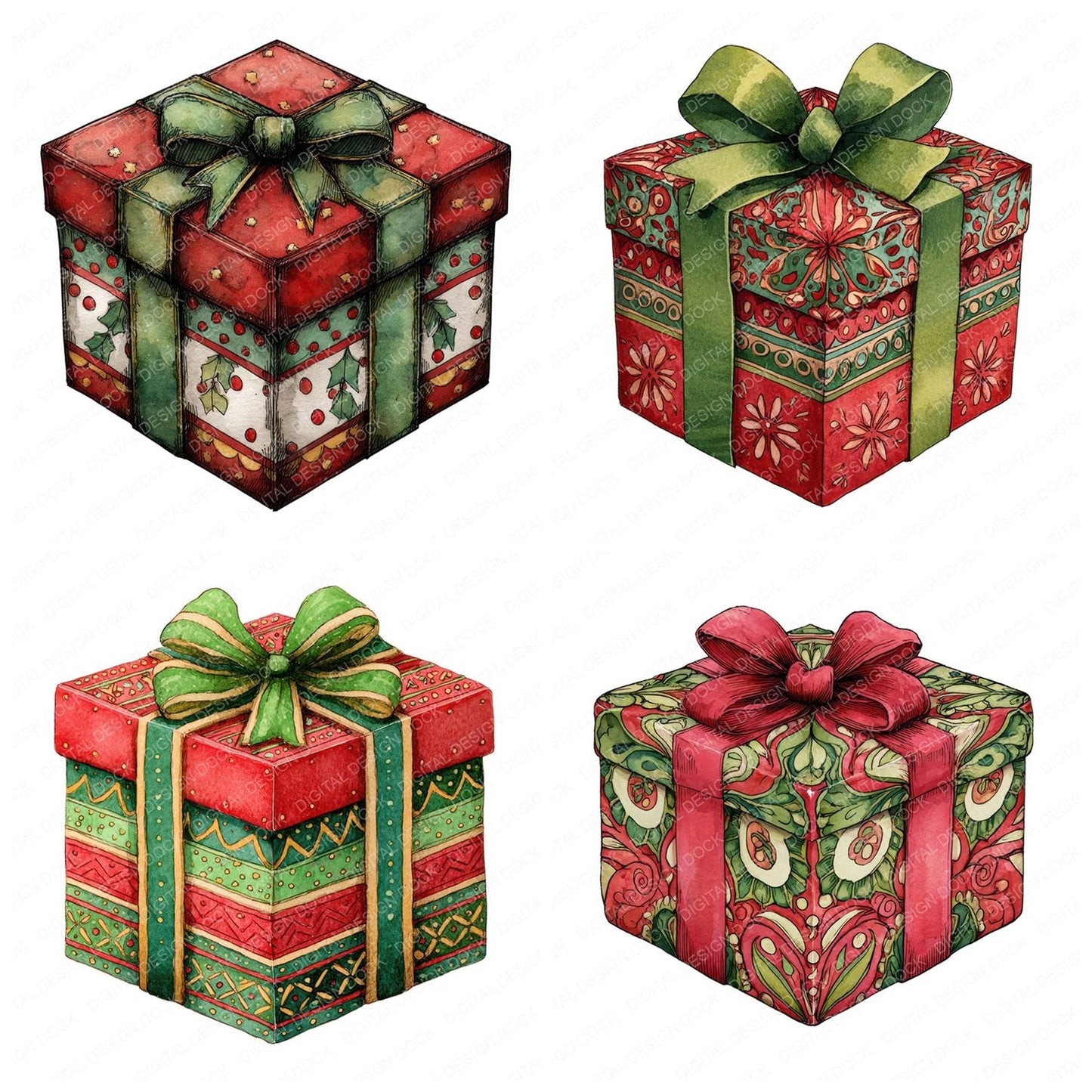 Christmas Folk Art Gift Clipart Set (DDD004876)