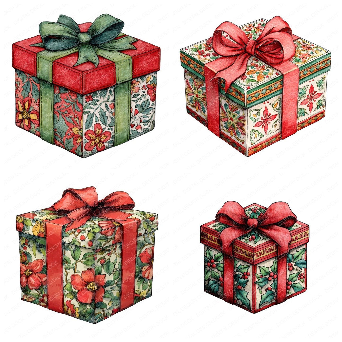 Christmas Folk Art Gift Clipart Set (DDD004876)
