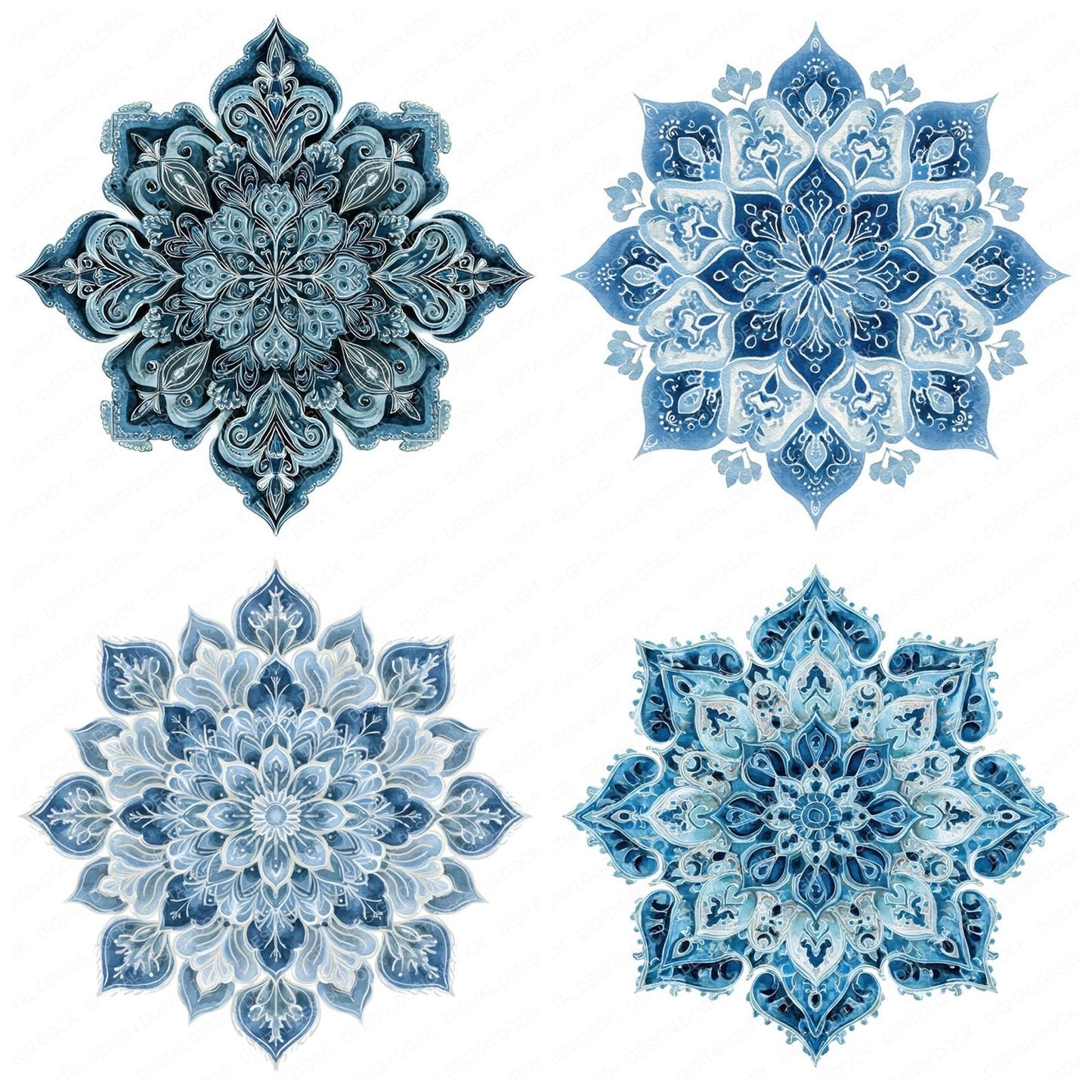 Christmas Folk Art Snowflake Clipart Set (DDD004884)