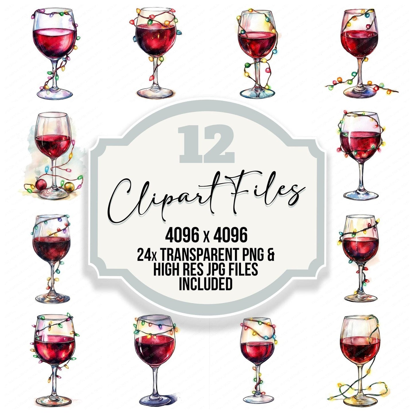 Christmas Glass of Wine Clipart Set (DDD004888)