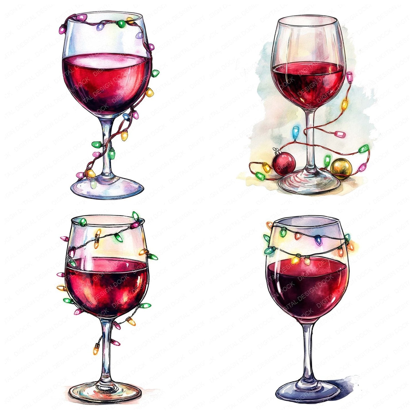 Christmas Glass of Wine Clipart Set (DDD004888)