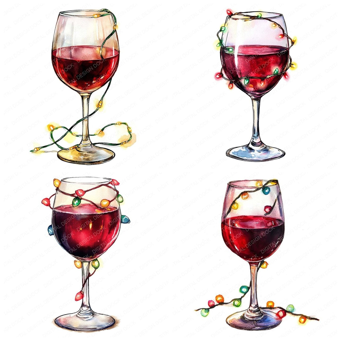 Christmas Glass of Wine Clipart Set (DDD004888)