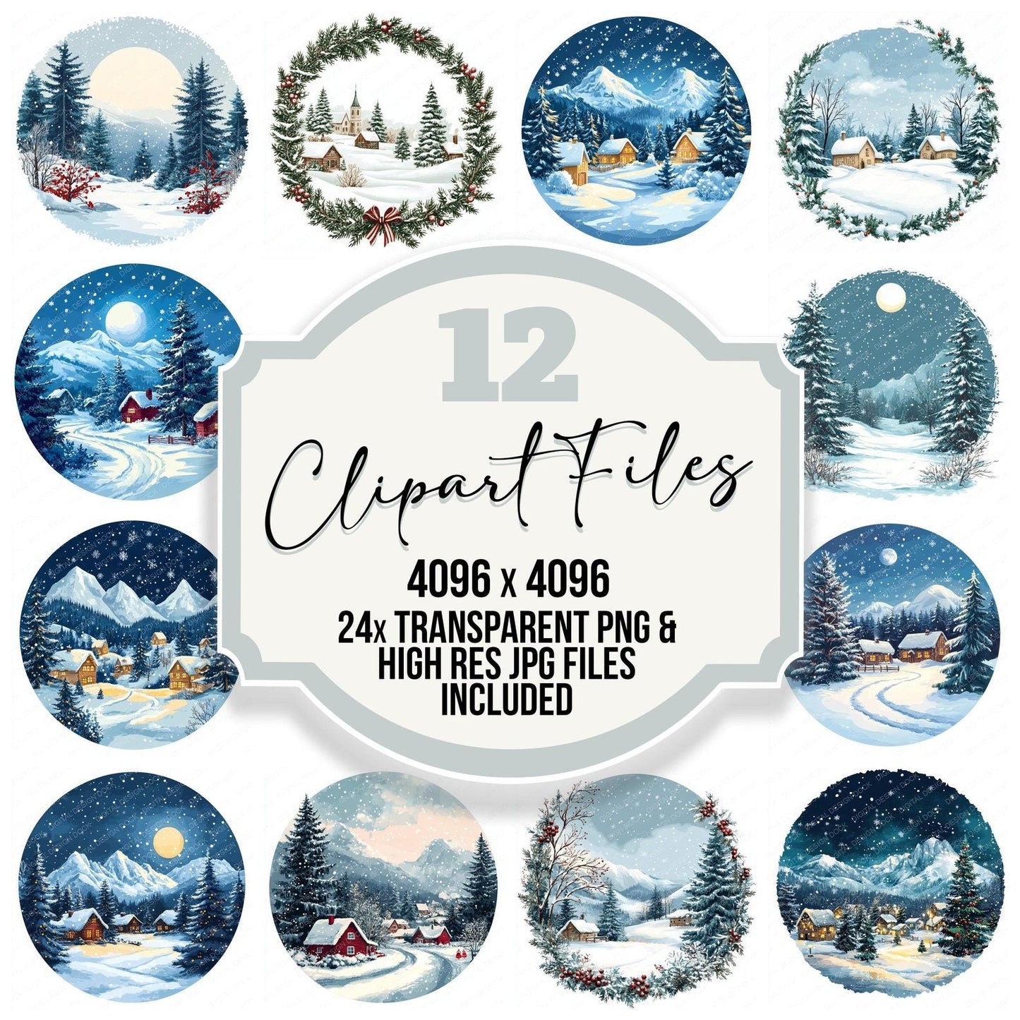 Christmas Scene Round Clipart Set (DDD004907)