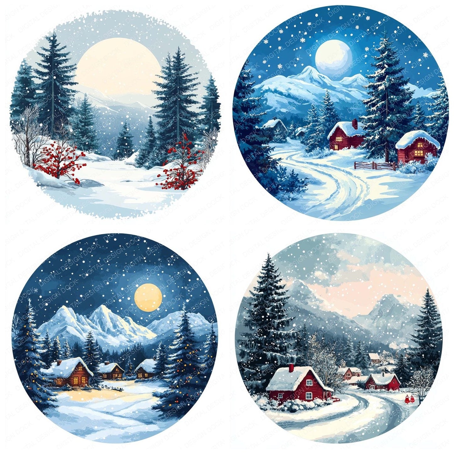 Christmas Scene Round Clipart Set (DDD004907)