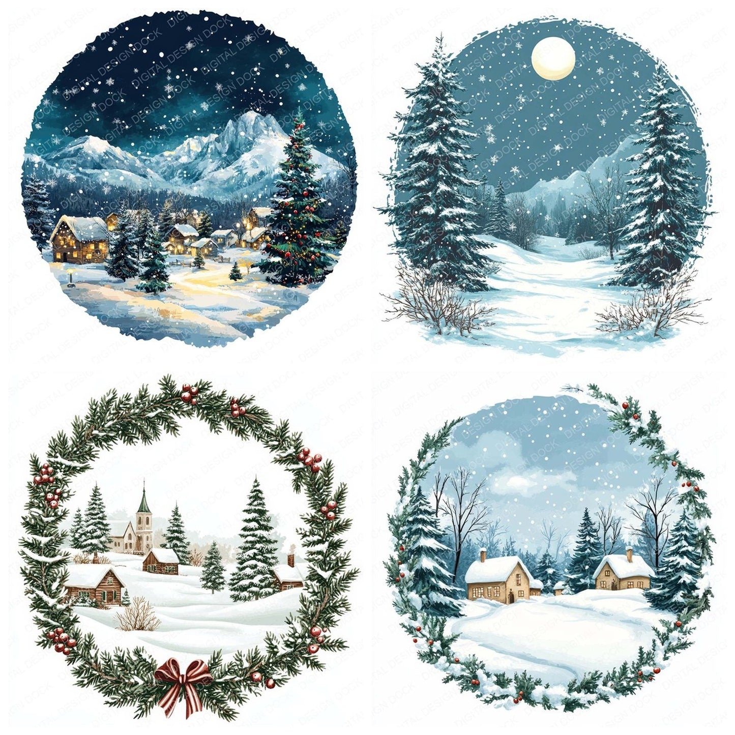 Christmas Scene Round Clipart Set (DDD004907)