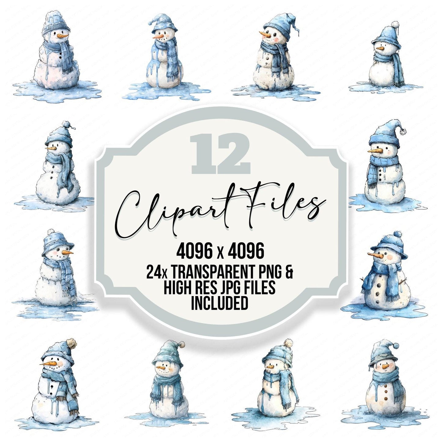 Christmas Watercolour Melted Snowman Clipart Set (DDD004935)