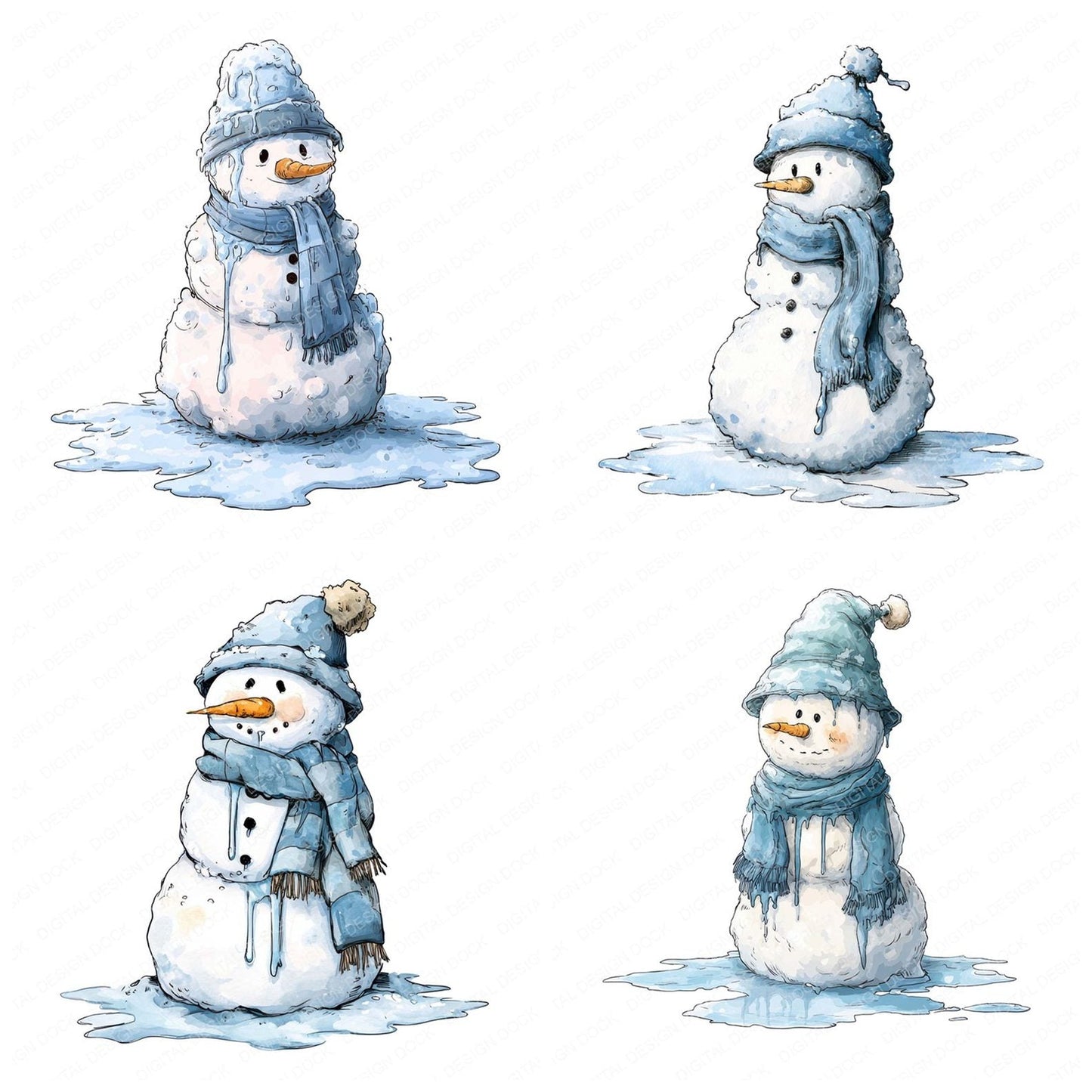 Christmas Watercolour Melted Snowman Clipart Set (DDD004935)