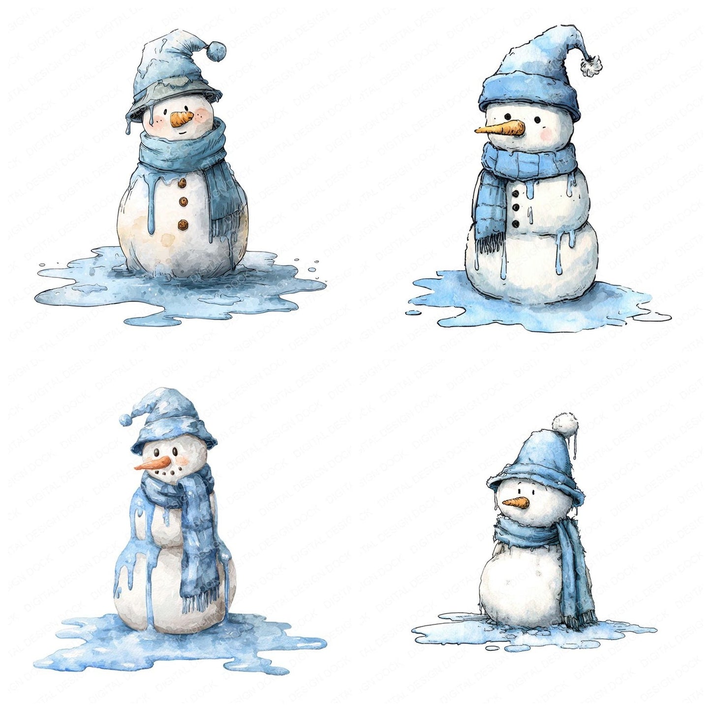 Christmas Watercolour Melted Snowman Clipart Set (DDD004935)