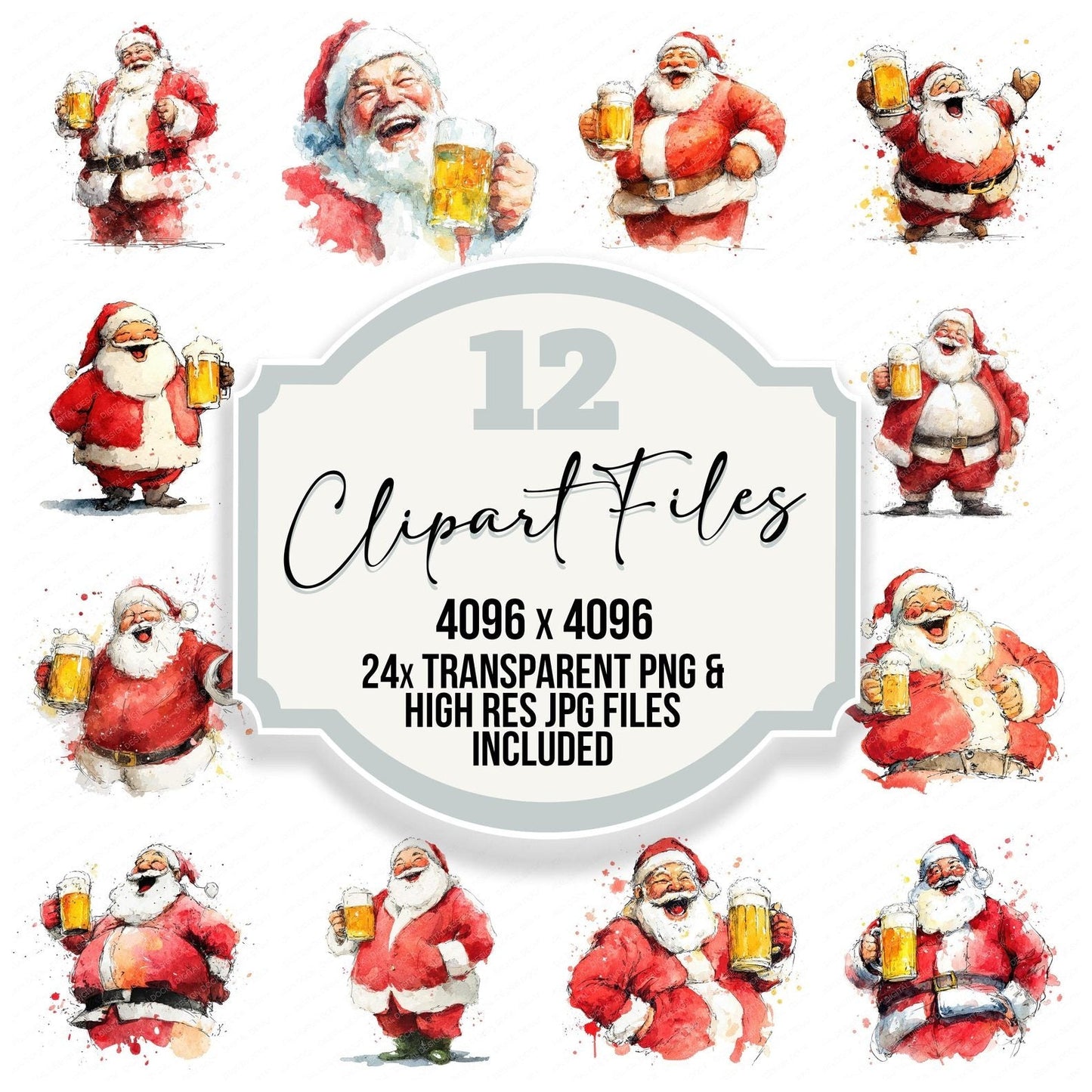 Christmas Watercolour Santa Beer Clipart Set (DDD004952)