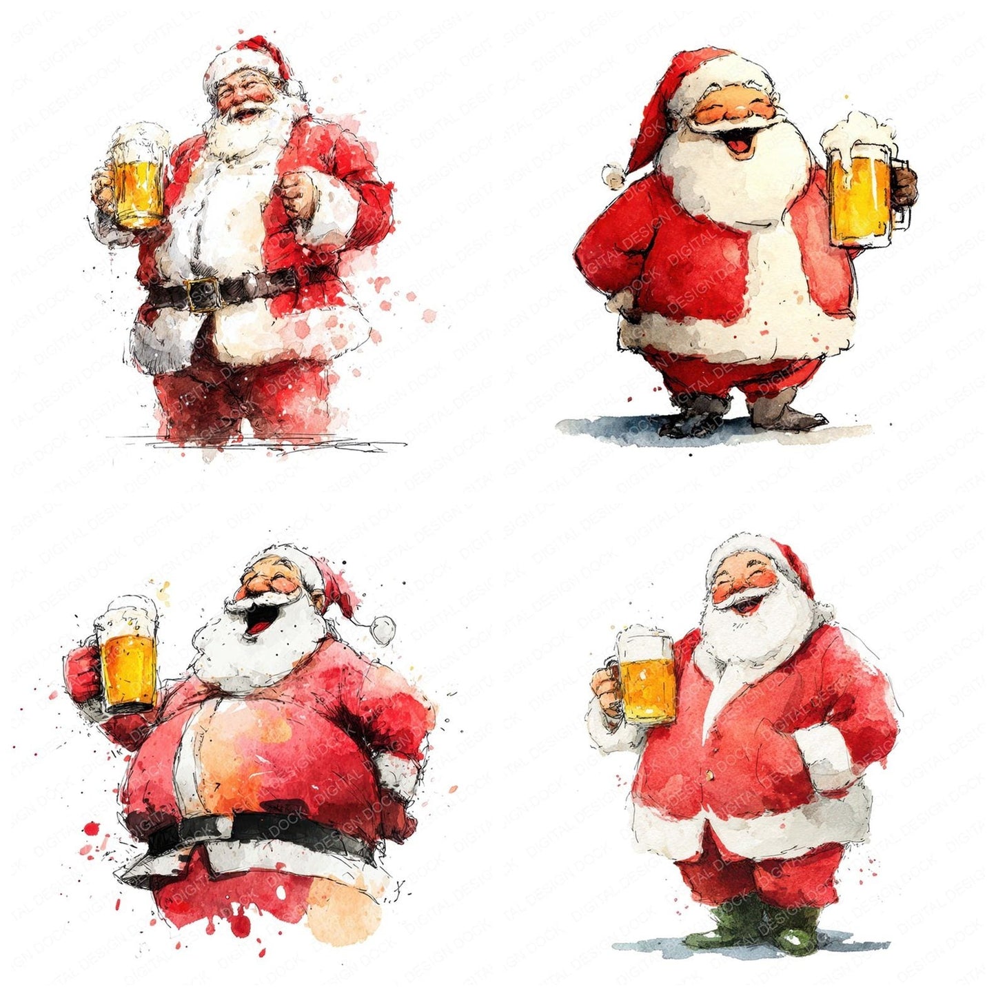 Christmas Watercolour Santa Beer Clipart Set (DDD004952)