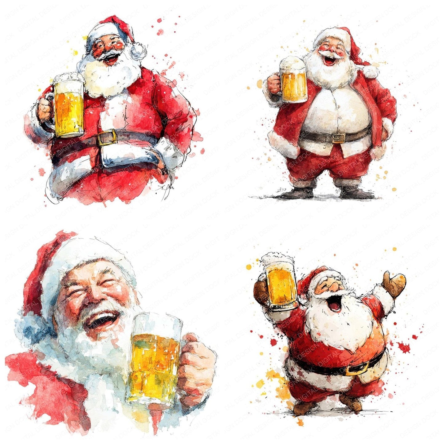 Christmas Watercolour Santa Beer Clipart Set (DDD004952)