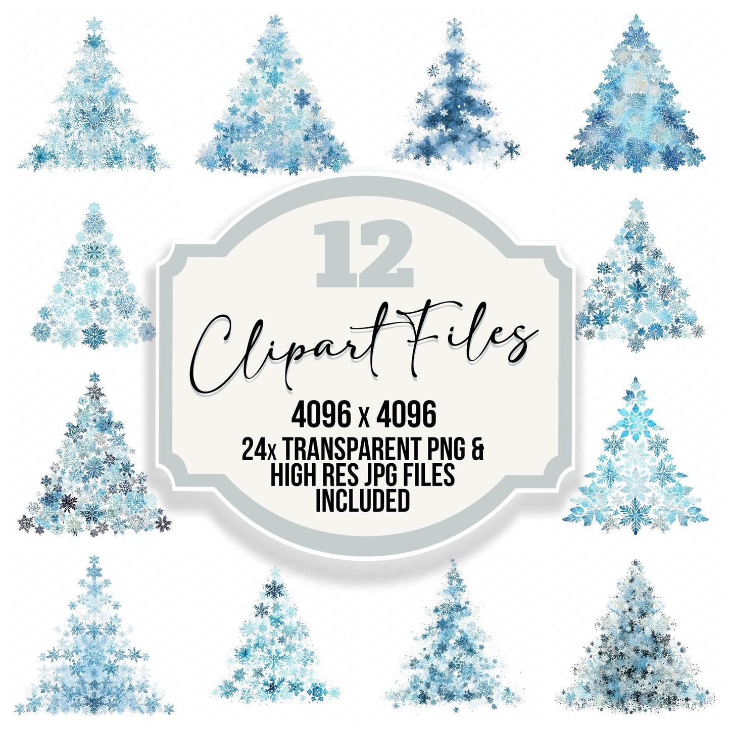 Christmas Watercolour Snowflake Tree Clipart Set (DDD004961)