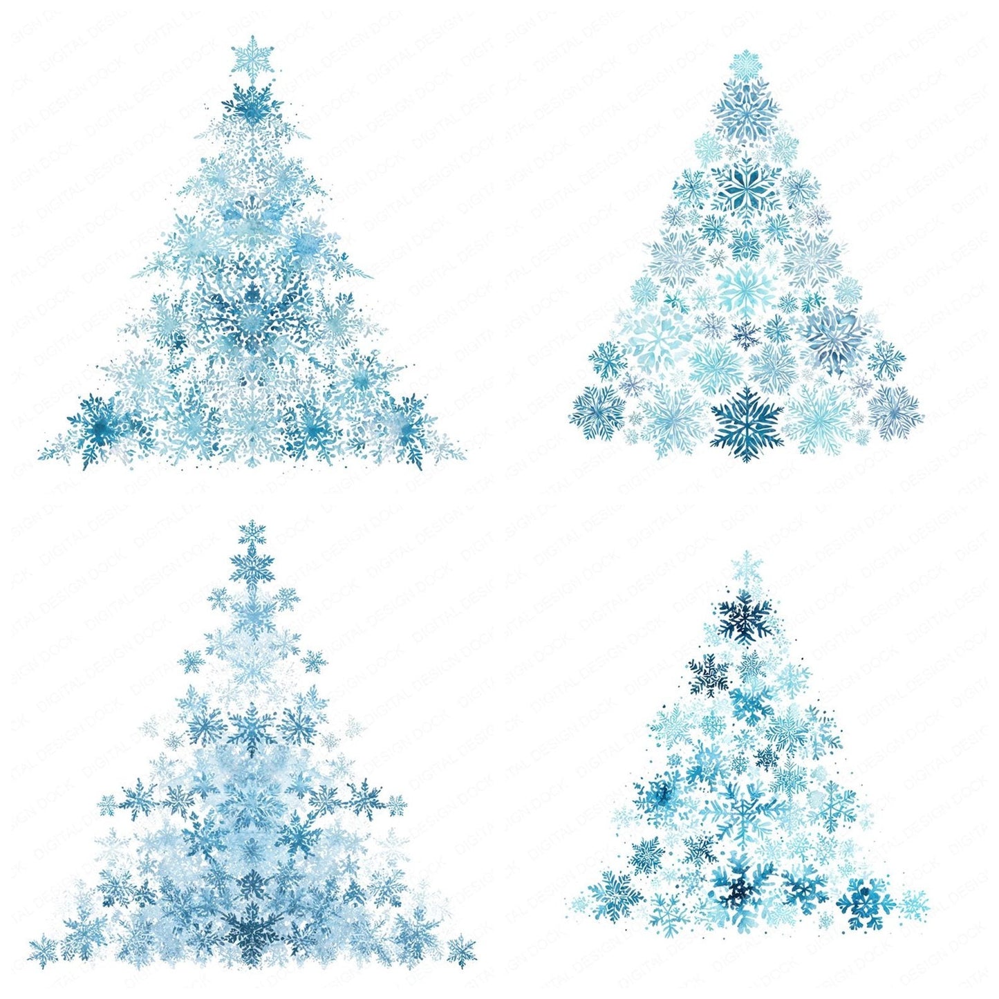 Christmas Watercolour Snowflake Tree Clipart Set (DDD004961)