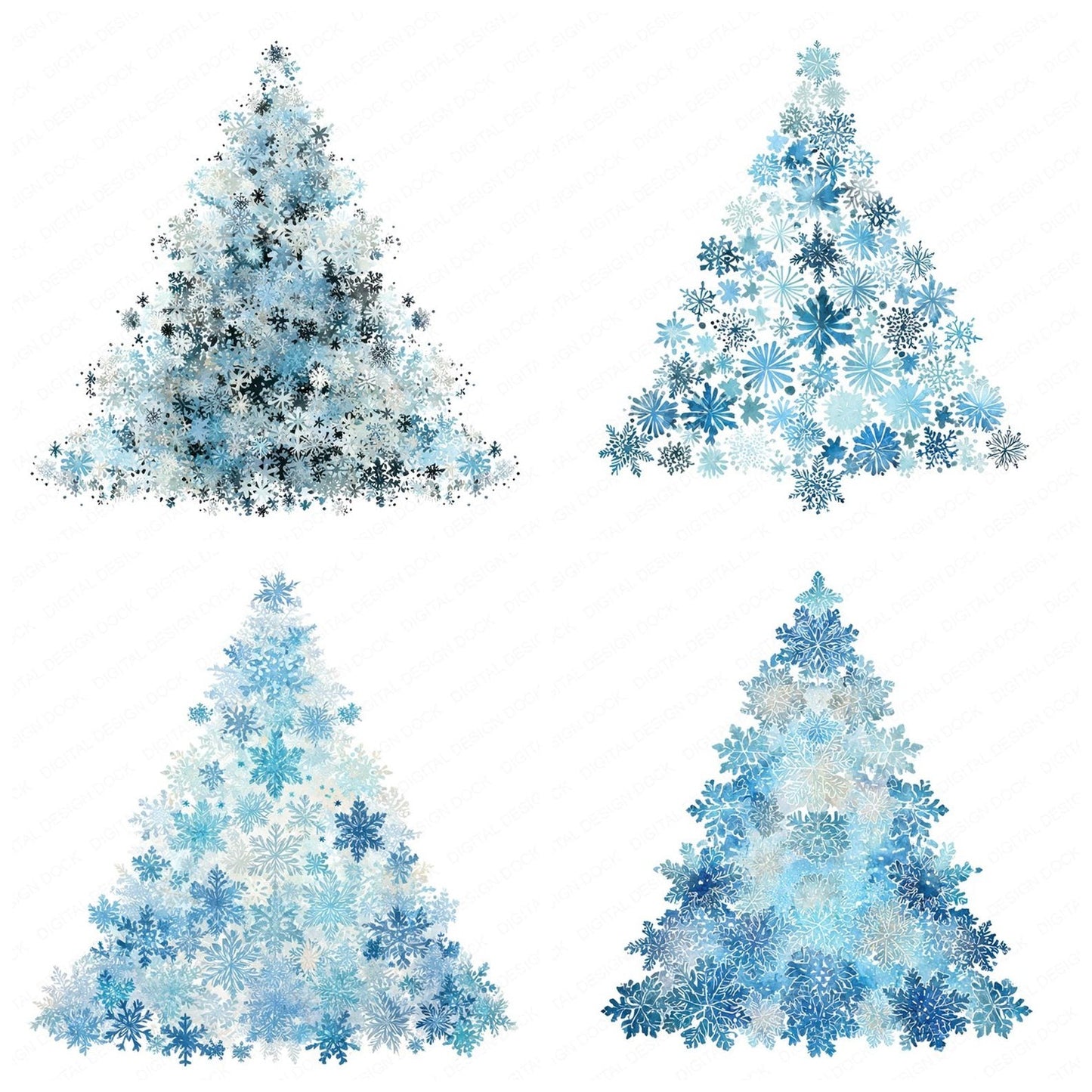 Christmas Watercolour Snowflake Tree Clipart Set (DDD004961)