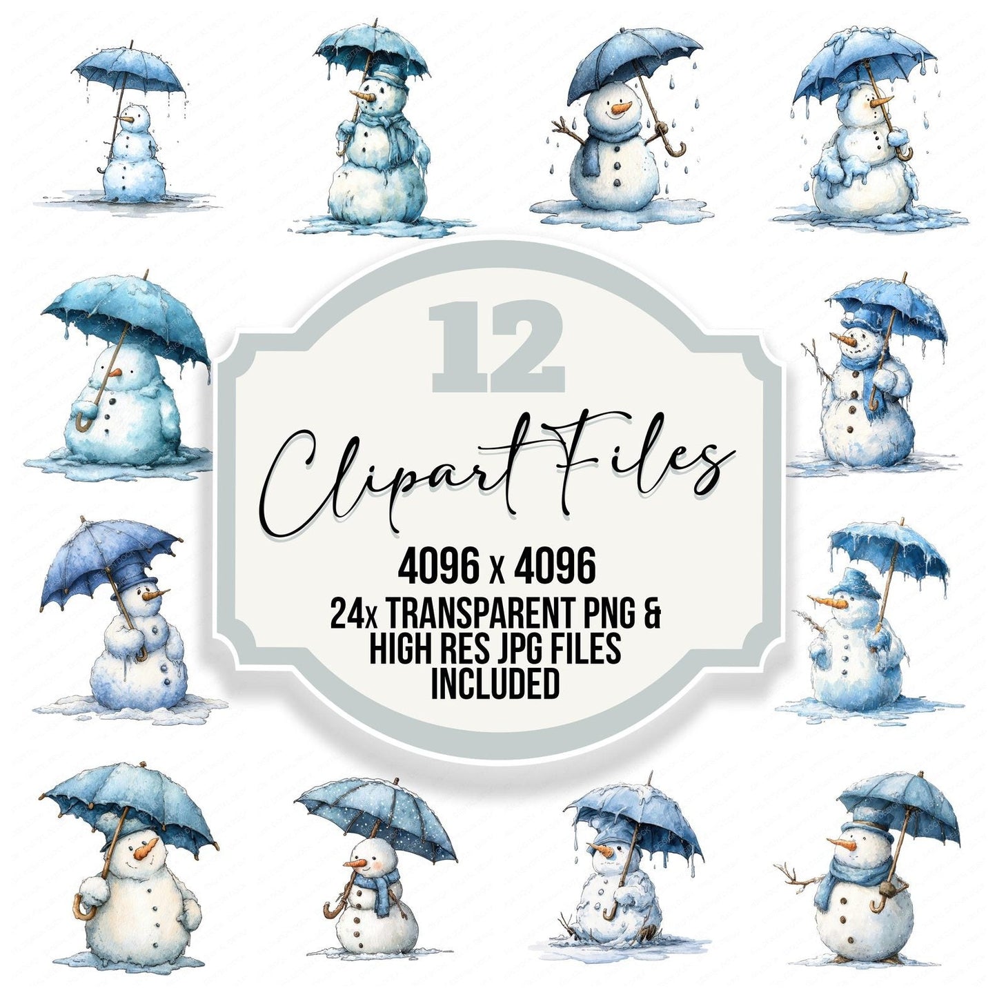 Christmas Watercolour Snowman Umbrella Clipart Set (DDD004965)