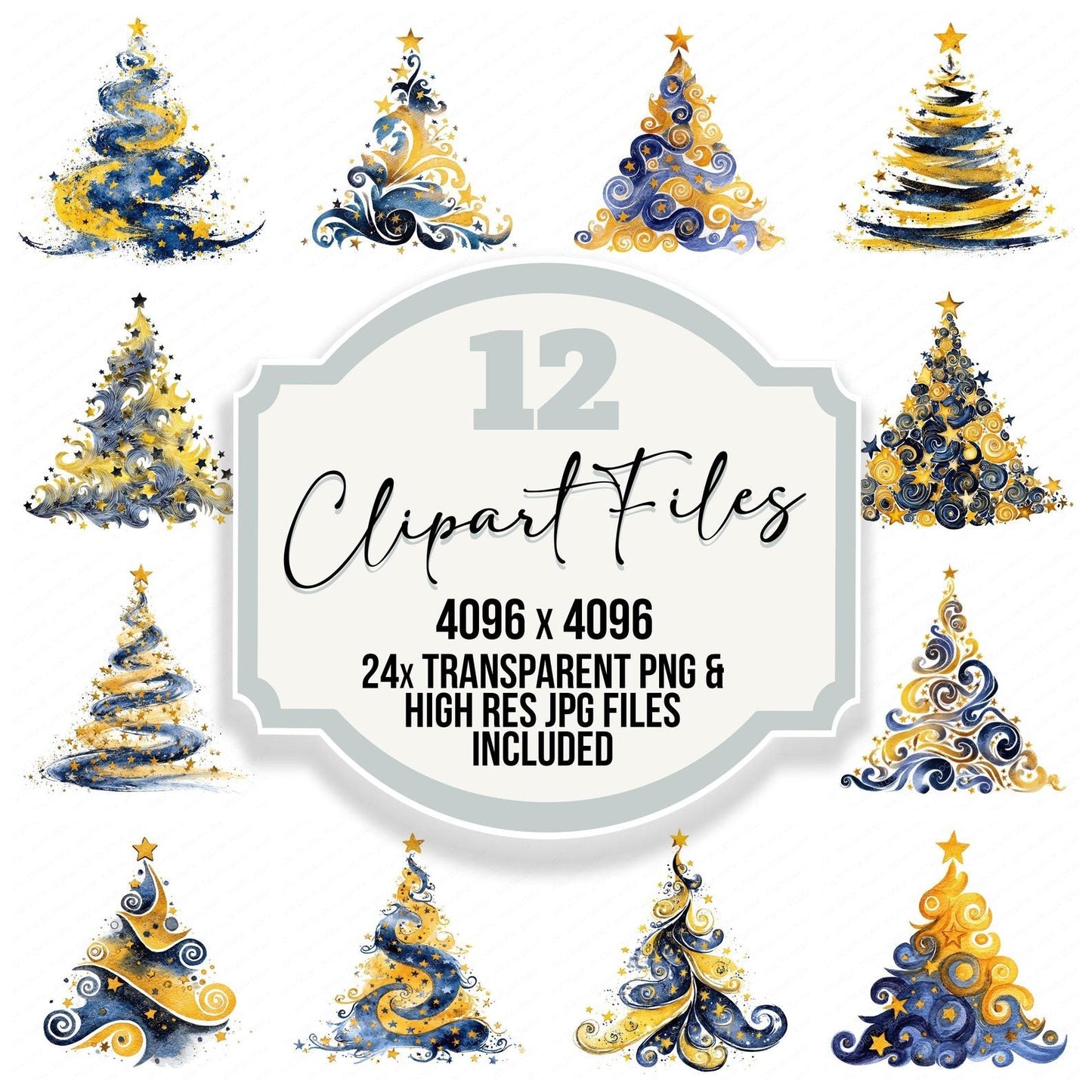 Christmas Watercolour Star Tree Clipart Set (DDD004967)