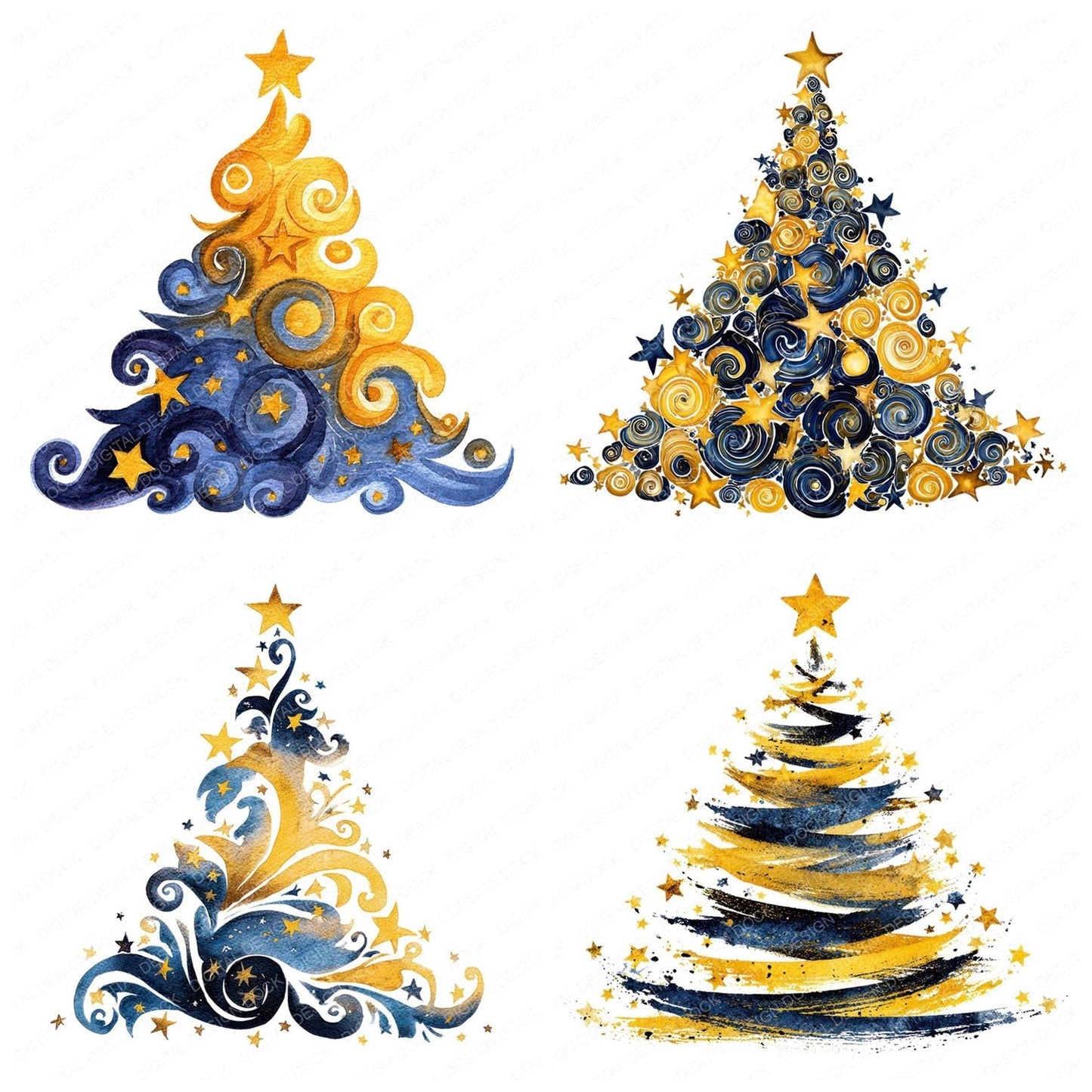 Christmas Watercolour Star Tree Clipart Set (DDD004967)