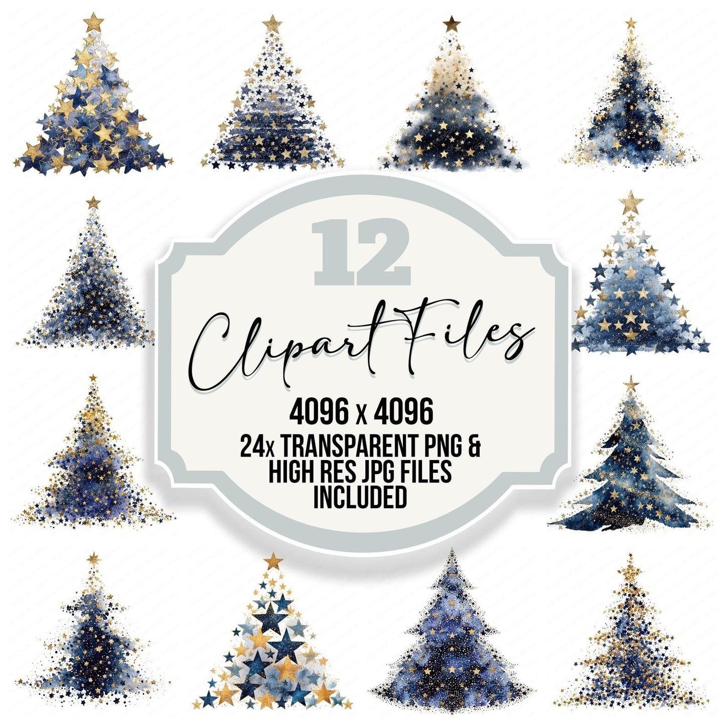 Christmas Watercolour Twinkle Tree Clipart Set (DDD004971)