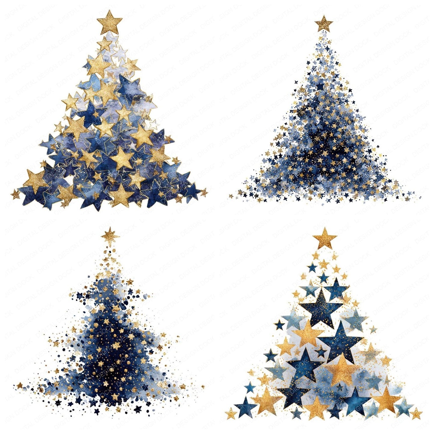 Christmas Watercolour Twinkle Tree Clipart Set (DDD004971)