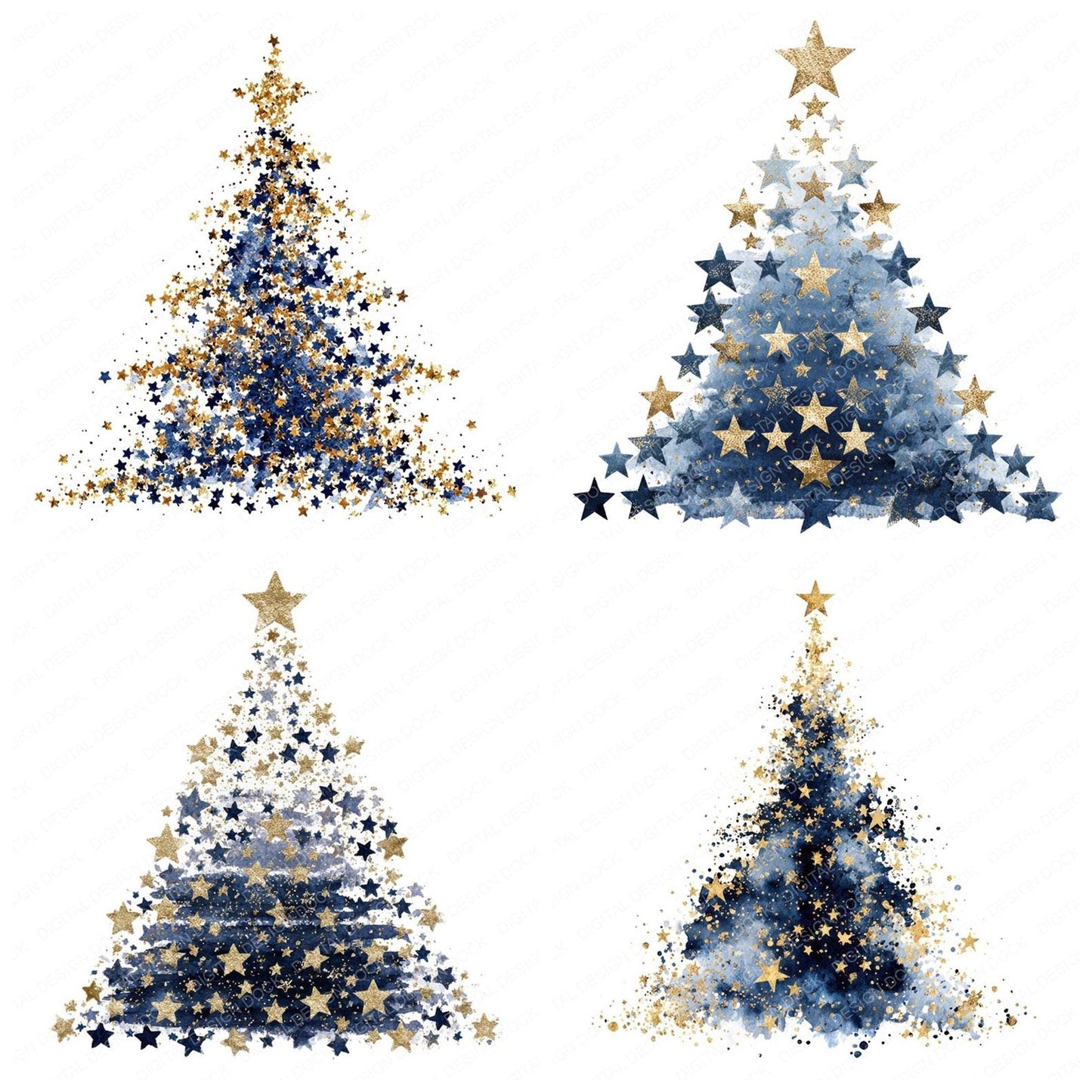 Christmas Watercolour Twinkle Tree Clipart Set (DDD004971)